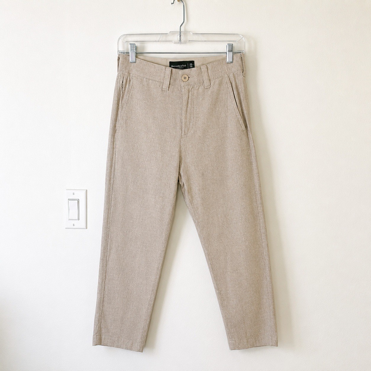 Abercrombie & Fitch Straight Stretch Pants Women Beige Linen Cotton Trousers