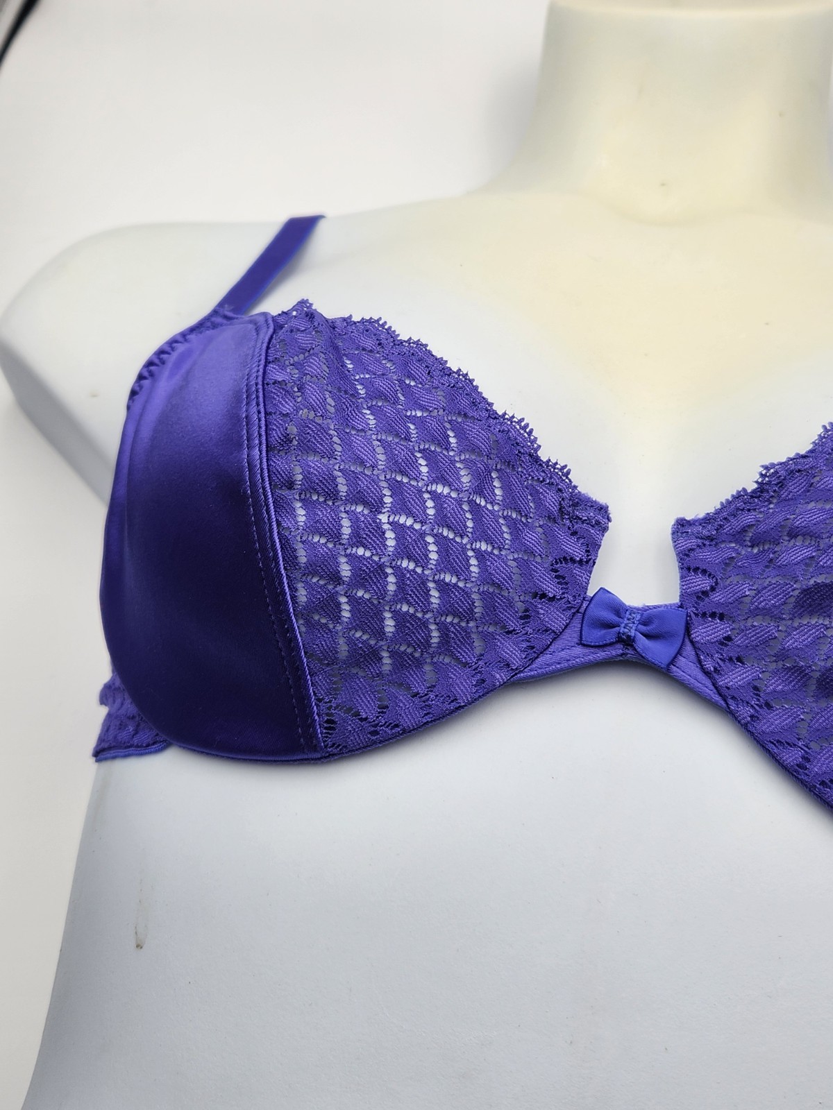 Vintage Maidenform Satin Graphics Demi Bra Lace Purple Unpadded 34C NOS NEW