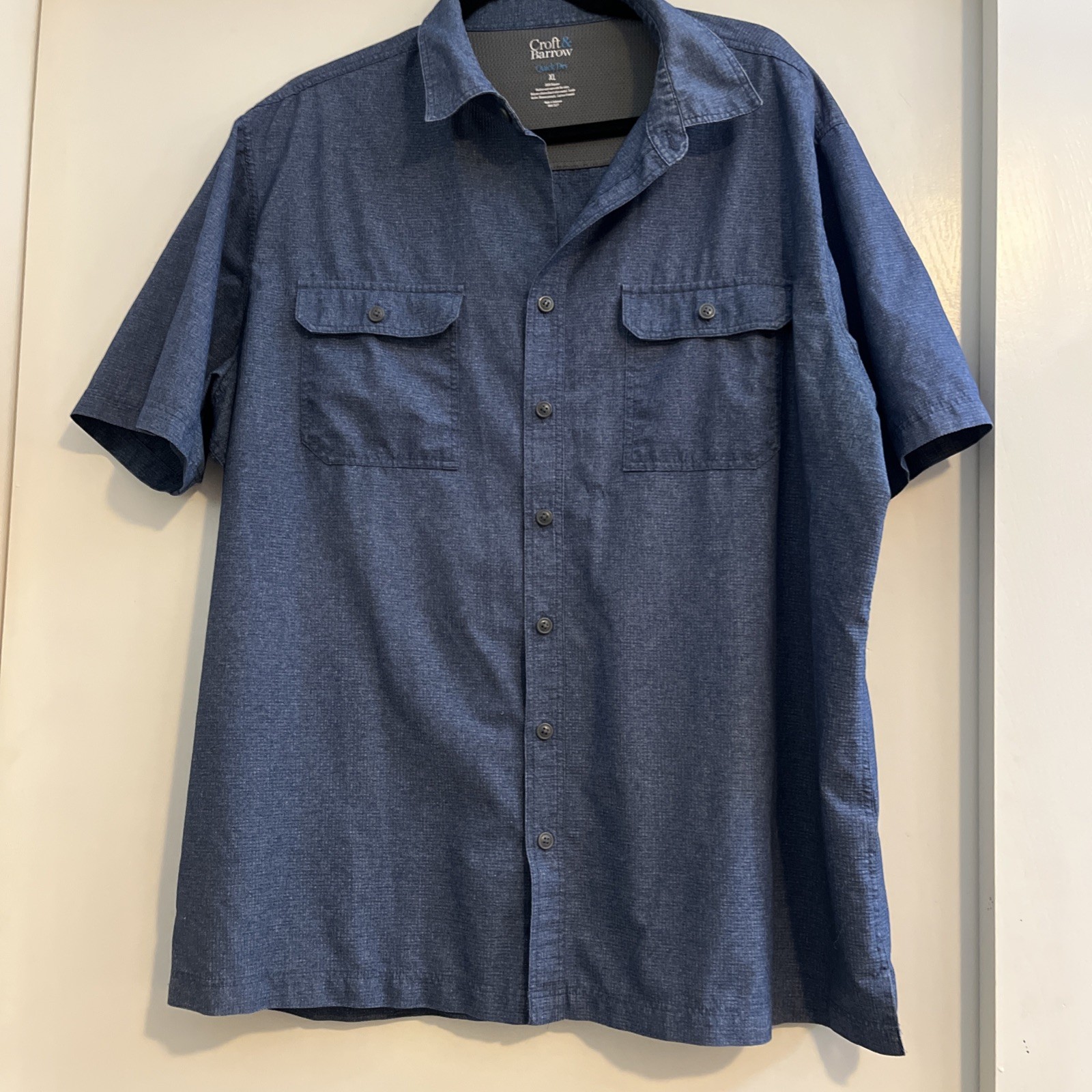 Croft & Barrow Men’s XLT Quick-Dry Short Sleeve Button Up Shirt Blue