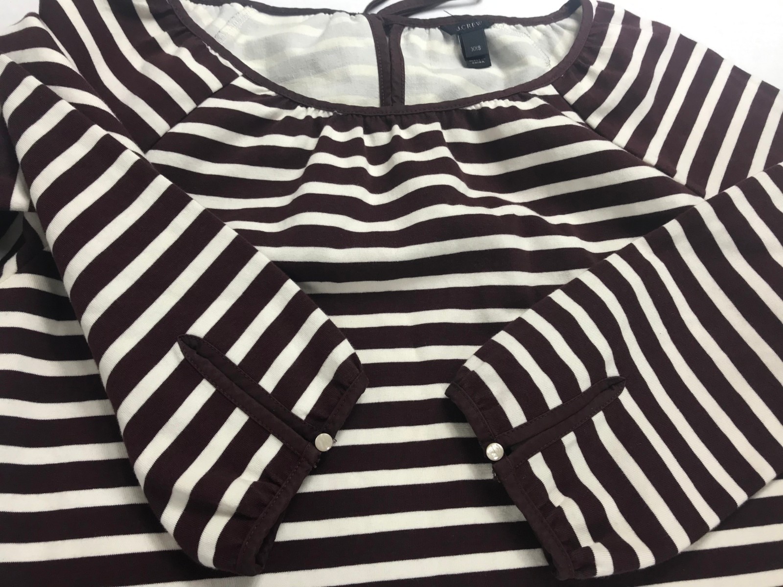 J. Crew Womens Burgundy White Striped Top Size 2XS Cotton Casual Travel Work
