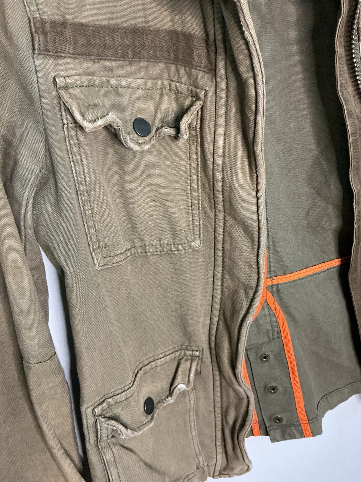 Anthropologie Women’s Beige Military Jacket Army Button/Zip w/ Pockets Short XS