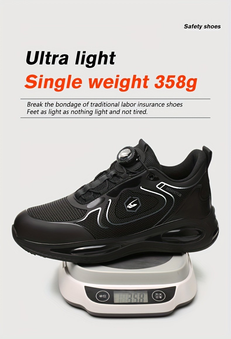 Men Safety Toe Work Shoes Rotating Buckle Breathable Non-Slip Steel Toe Sneakers