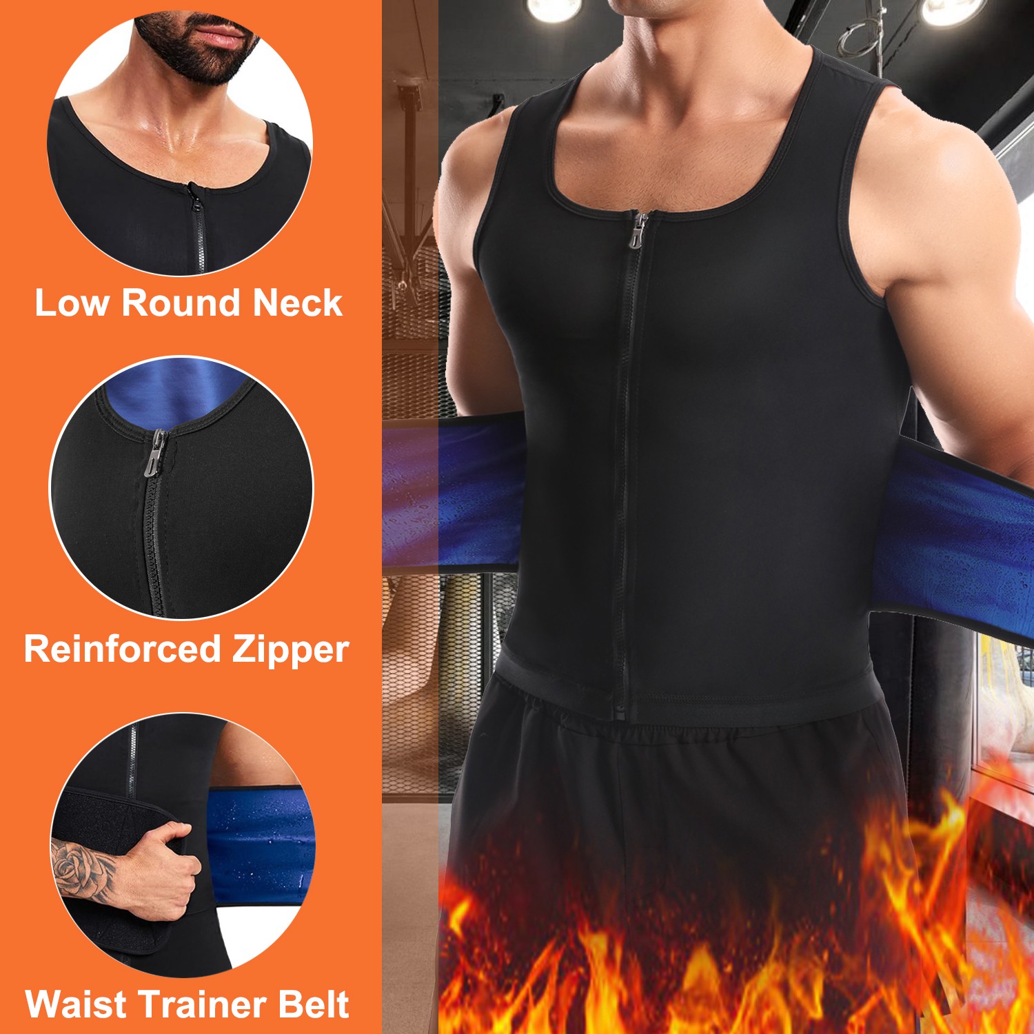 Men Body Shaper Sauna Sweat Vest Workout Tank Top Abdomen Reducer Waist Trainer