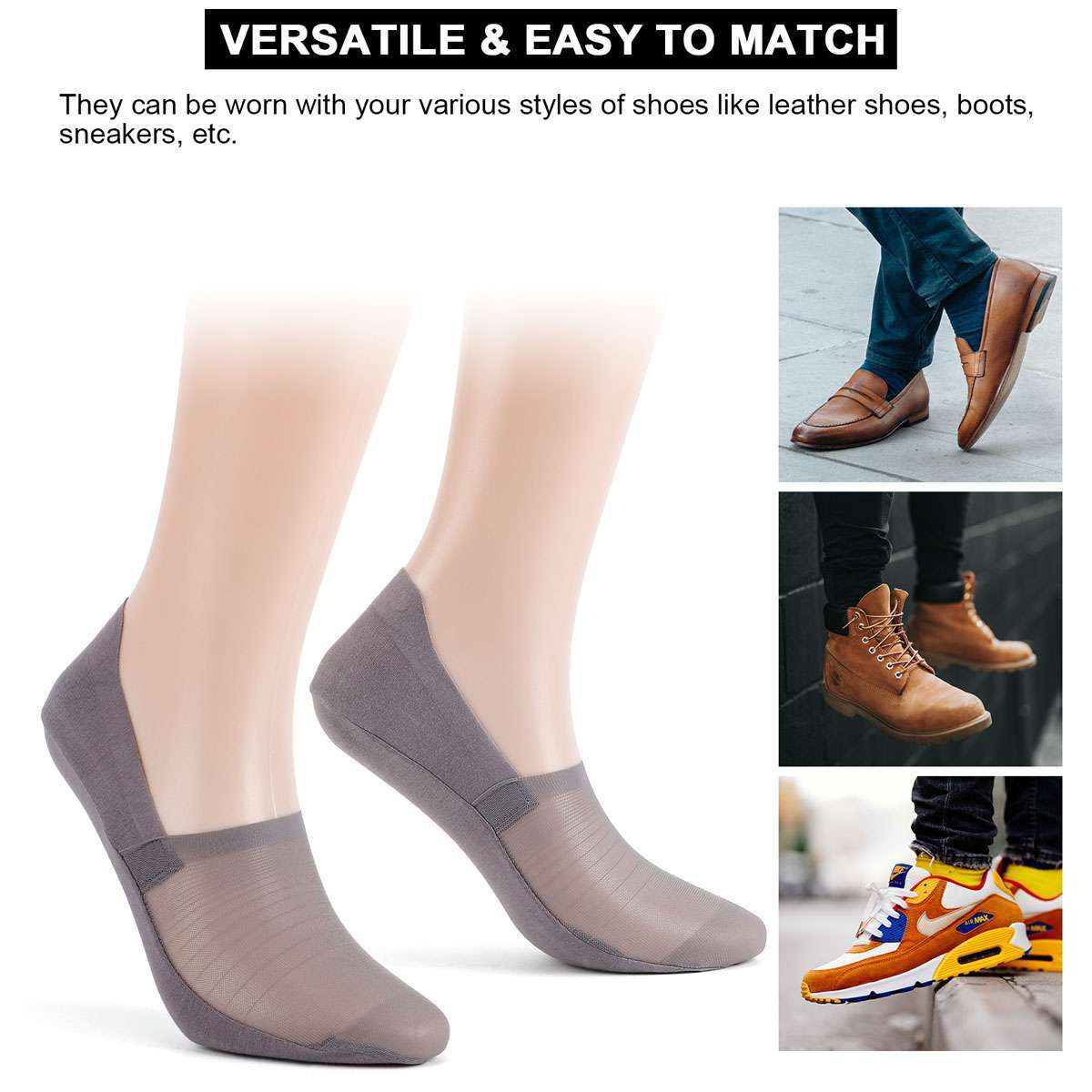 2Pairs Mens Womens Summer No Show Invisible Nonslip Boat Cotton Low Cut Socks