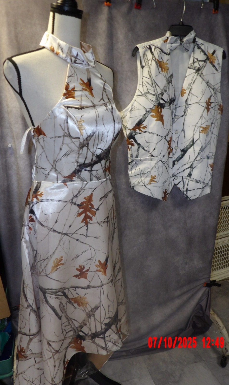 Camo Wedding Dress, Size XL. Hand Wash Only. Incl. Men’s Matching Vest, Bowtie