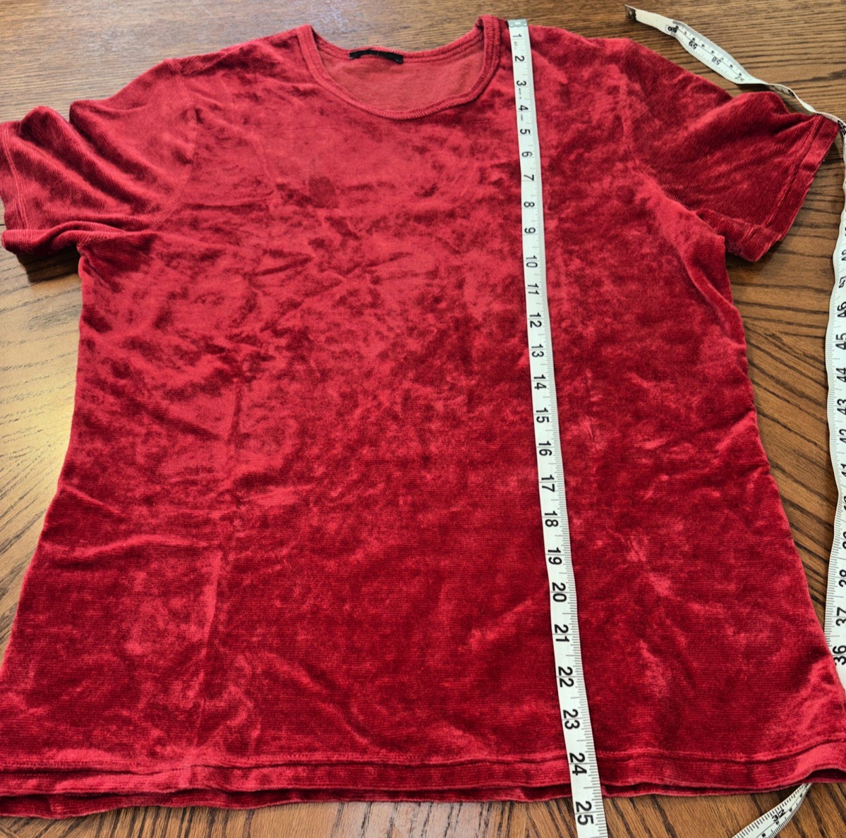 Vintage Red Crushed Velvet Short Sleeve Tee Crewneck Top M