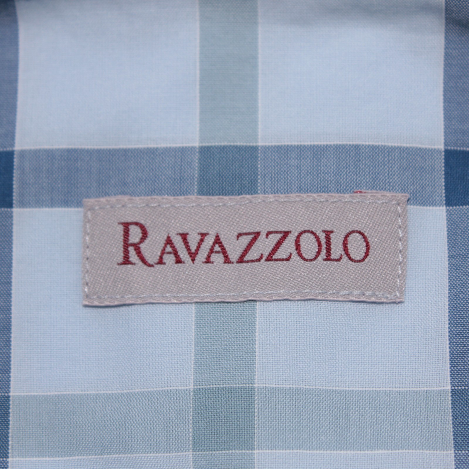 Ravazzolo NWT Dress Shirt Size 44 17.5 in Shades of Blue Plaid 100% Cotton