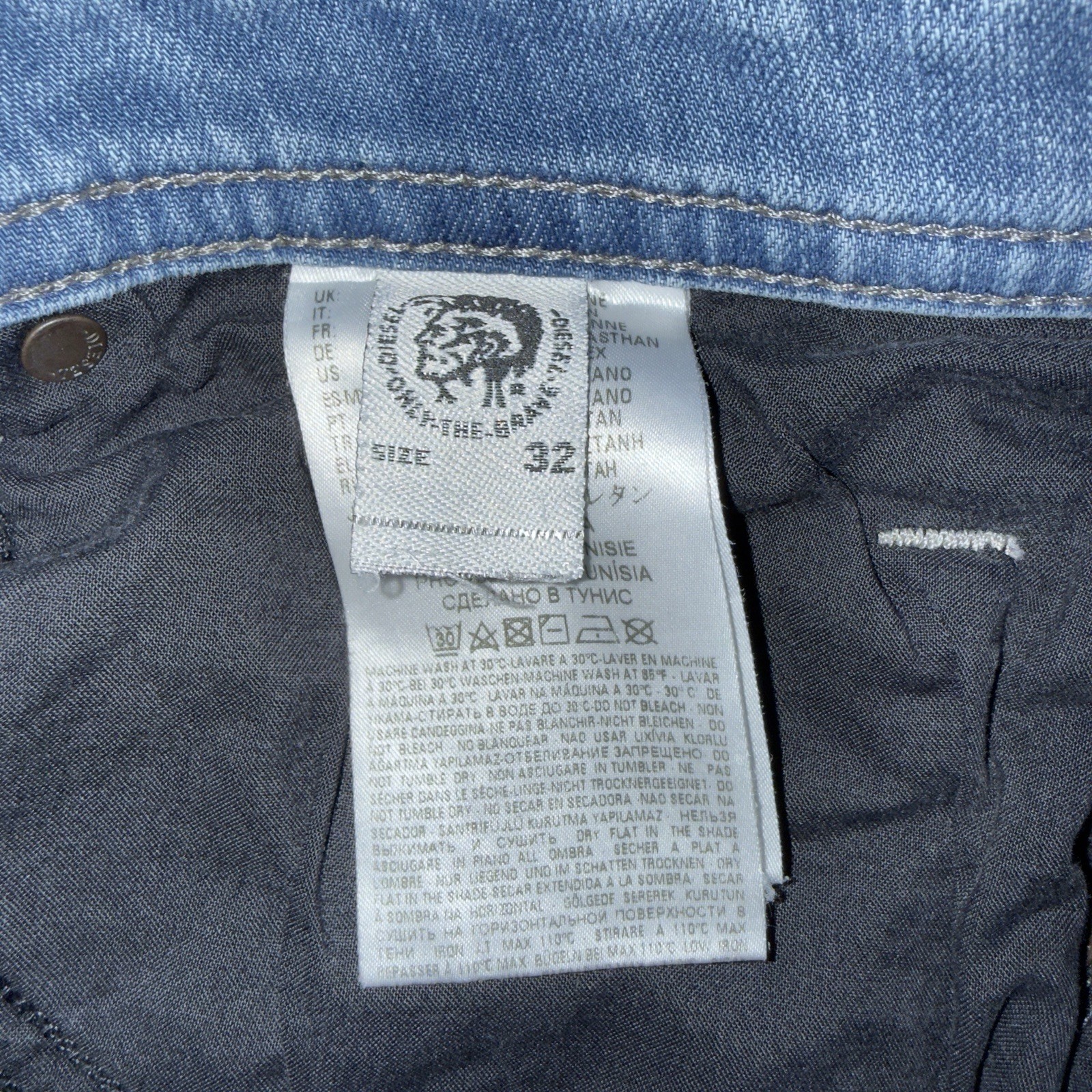 Diesel Jeans Men 32×30 Blue Thommer Slim Skinny Fit Stretch Denim Thrashed 084ON