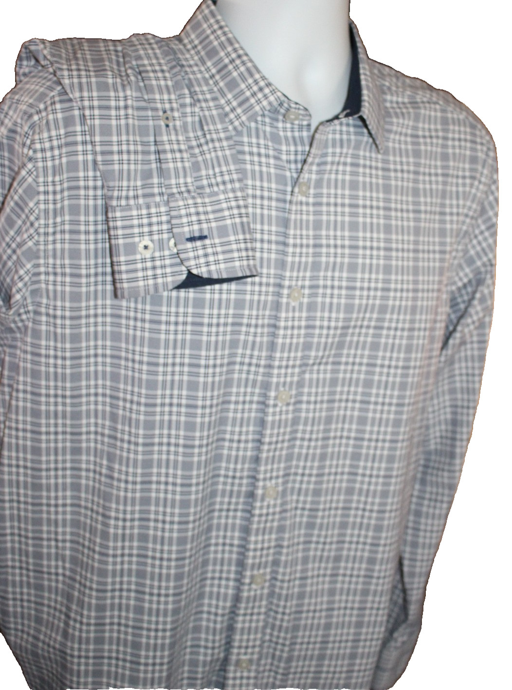 UNTUCKit Button Down Dress Shirt Size Large Blue White Plaid Nylon/elastane