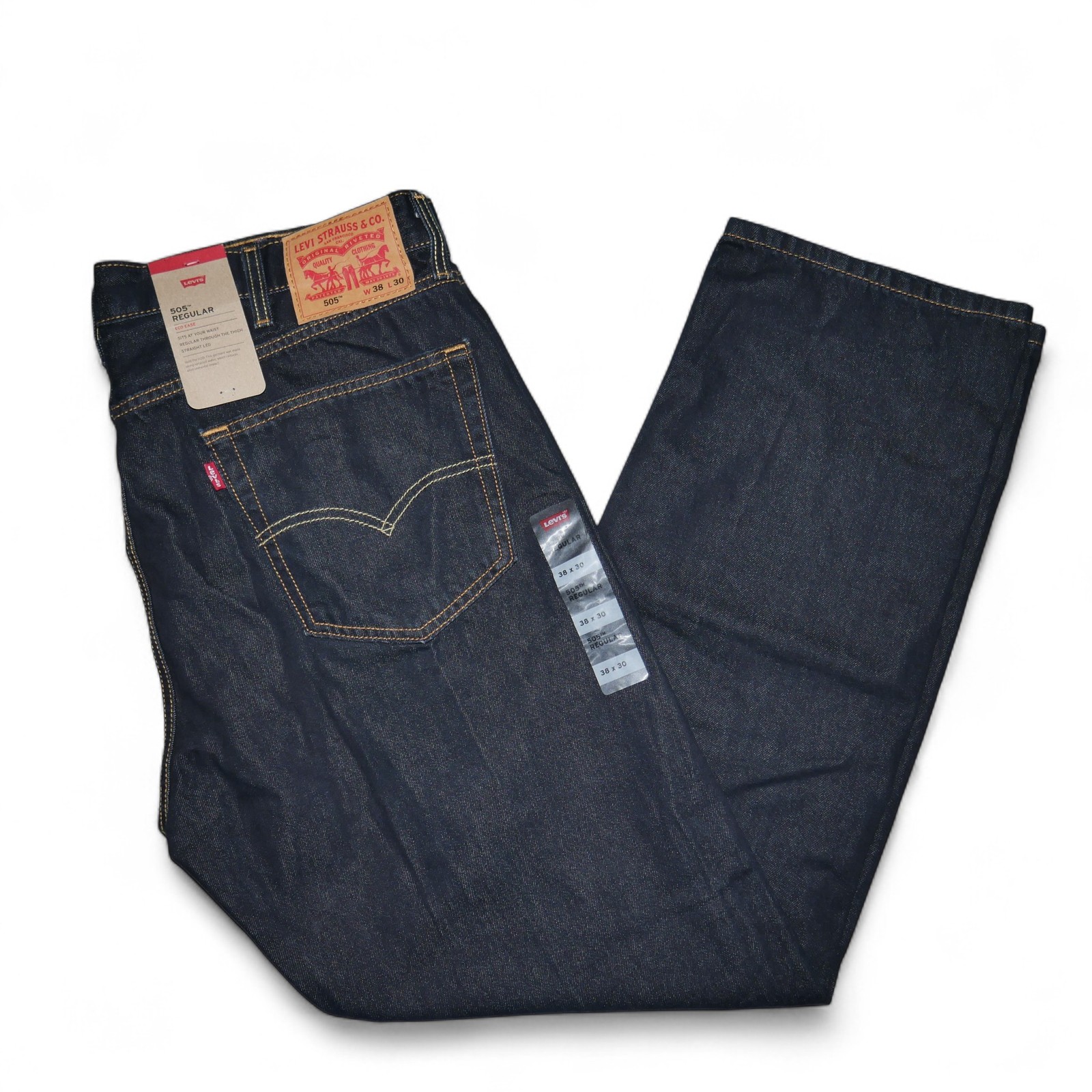 Levis 505 Men’s Size 38×30 Regular Fit Jeans Dark Rinse Denim Straight Leg NWT