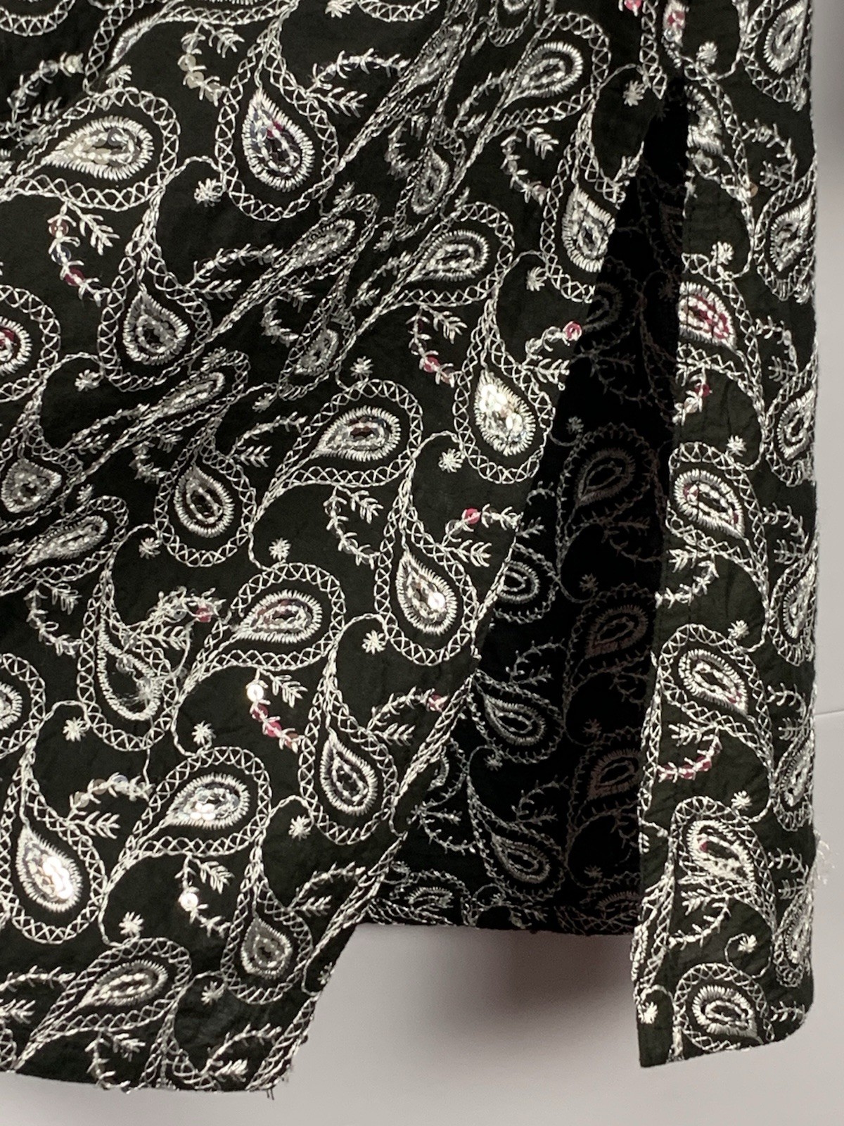 Raj India Cotton Embroidered Paisley Tunic Swim Cover Up Black White M