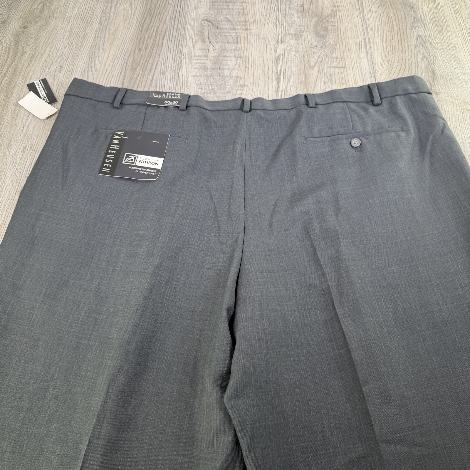 New Van Heusen Big Tall Mens Grey Double Pleat Extender Waist Dress Pants 50×30