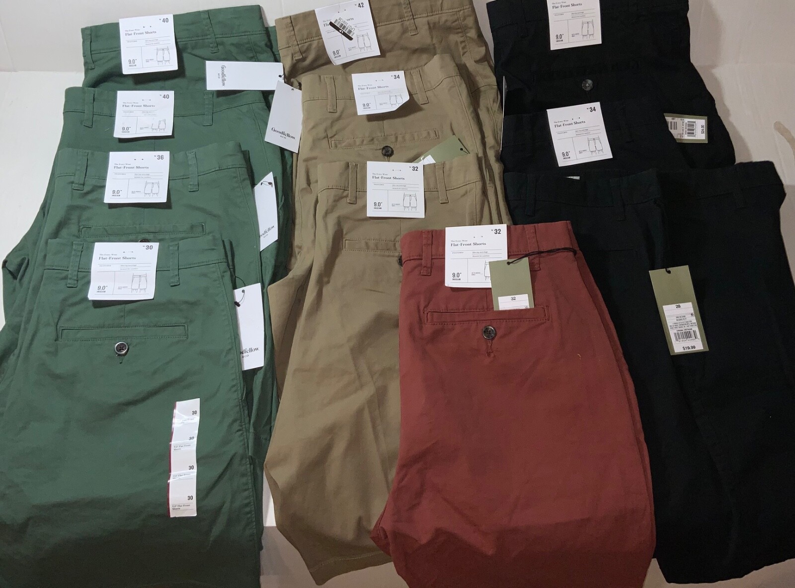 Men’s 9″ Flat Front Short Black Green Red Khaki 28 30 32 34 36 40 42 Goodfellow