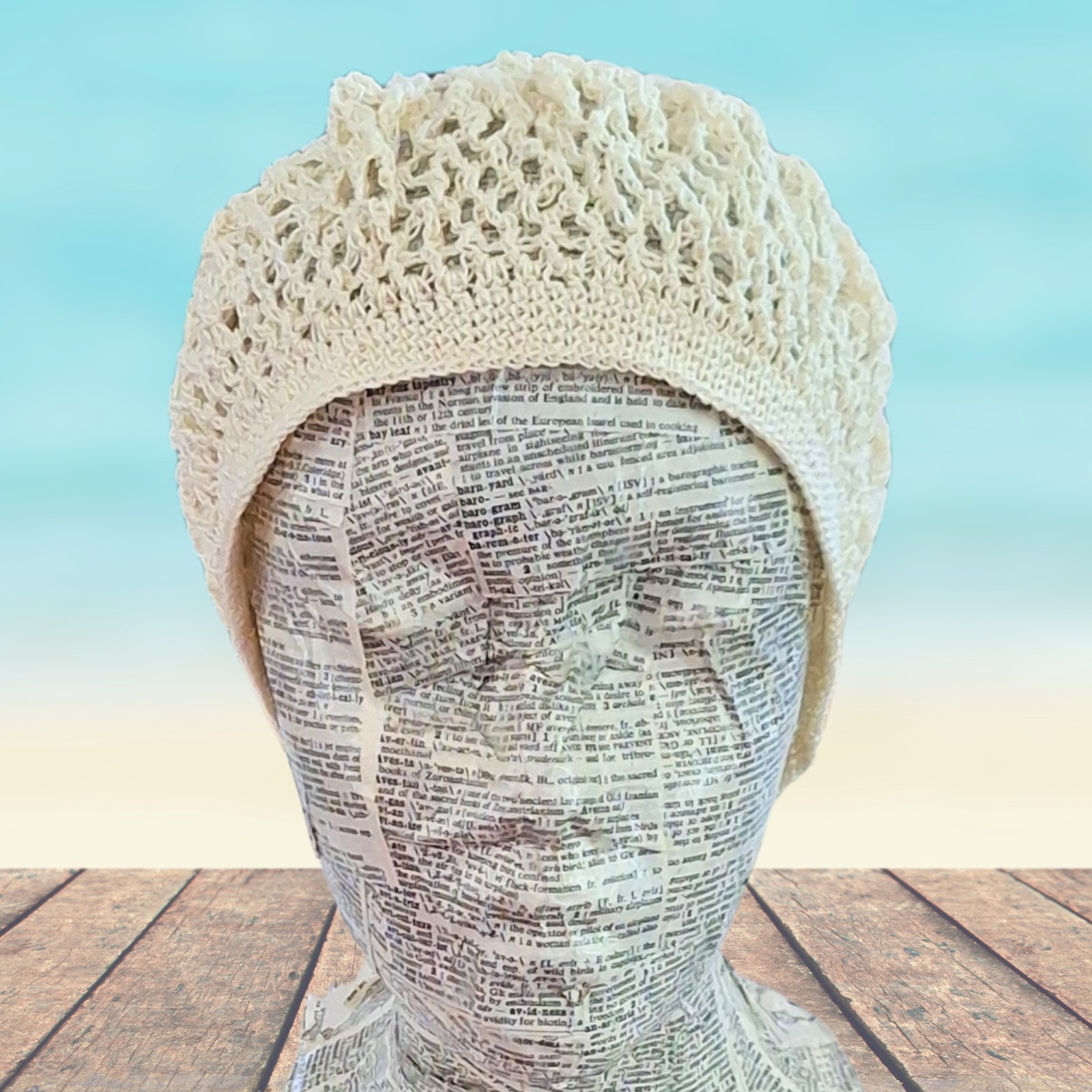 Crochet Lace “Boho” Hat – Ivory White Cotton- Adult One Size