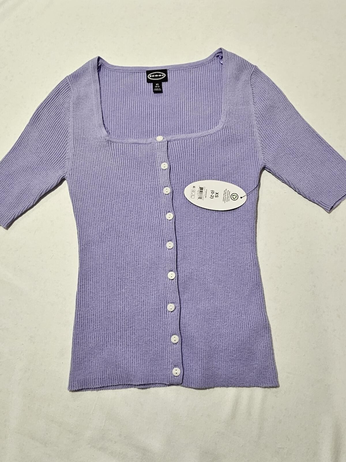 Scoop Lavender Ribbed Button Front Square Neck Top Sz XS
