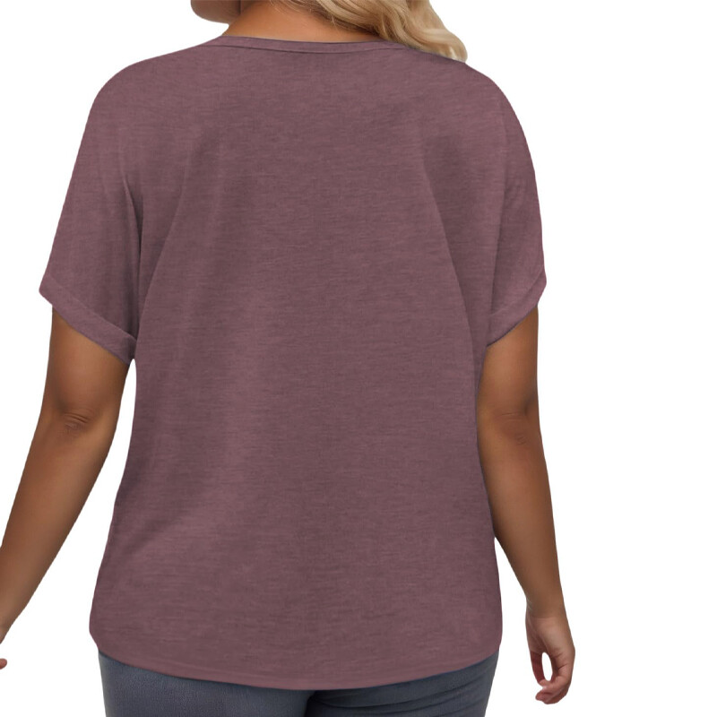 Trendy Summer Tops, Plus Size Women V Neck Rolled Sleeve Tees