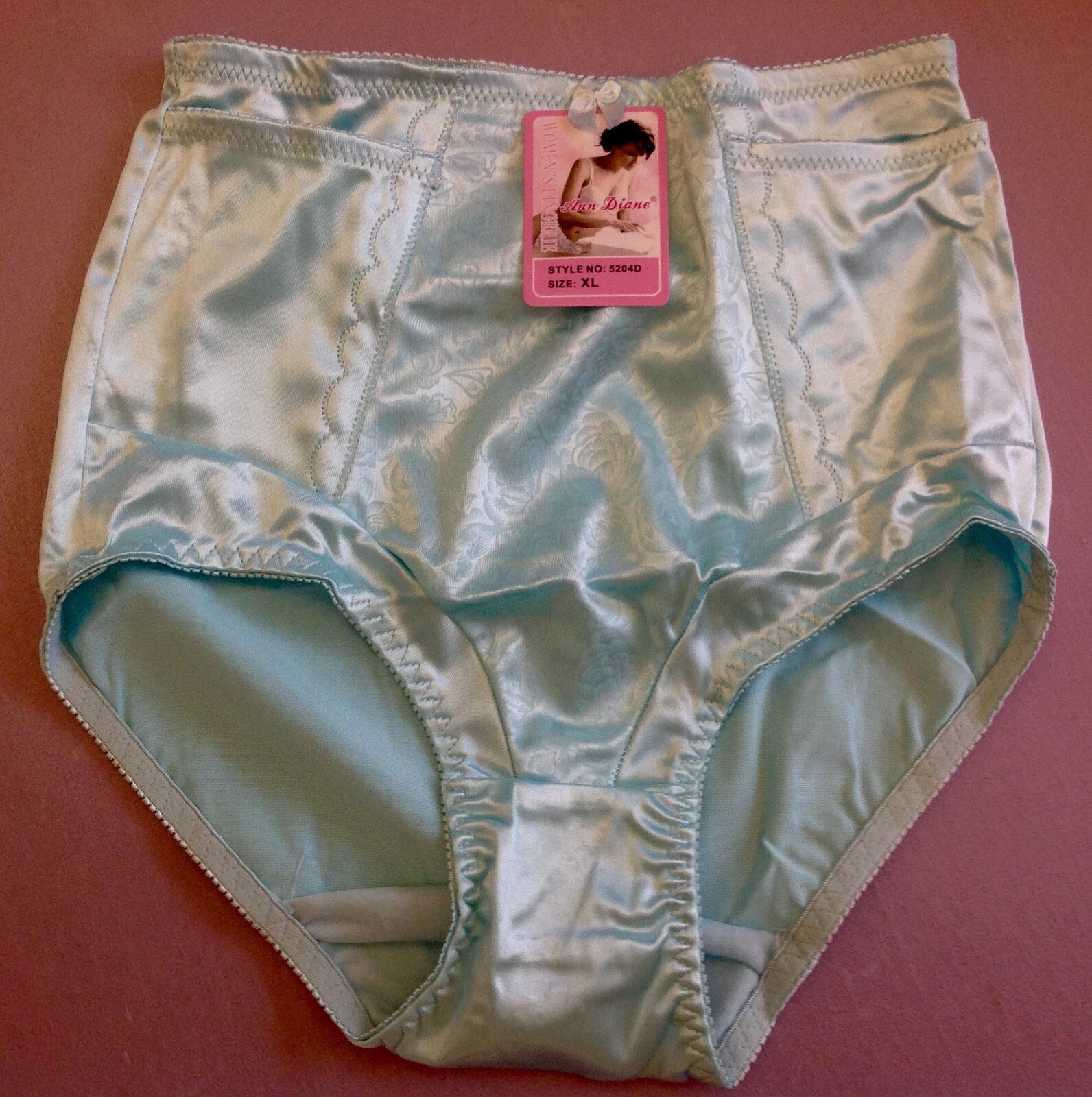 Women Briefs,Control Panties Ann Diane Size XL. Blue Satin W/2 Secret Pockets