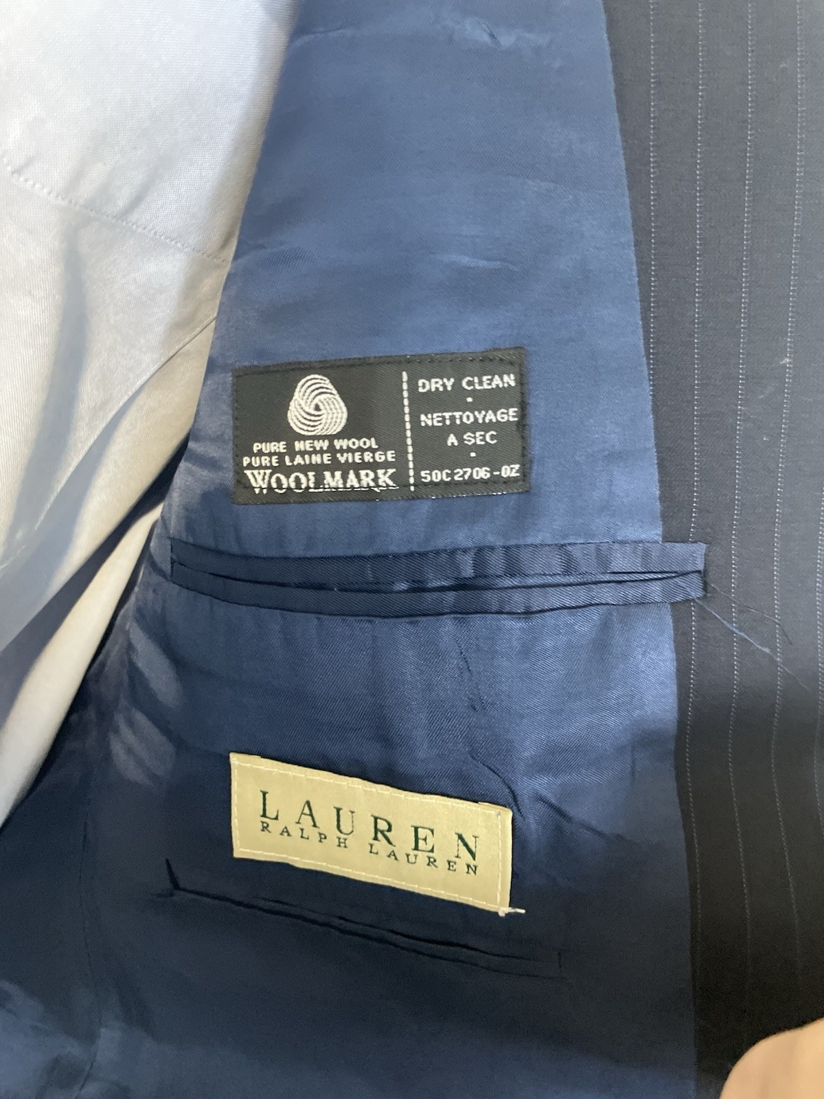 Lauren Ralph Lauren Pinstripe Wool Suit Jacket 40R 3-Button Half Canvas L&T