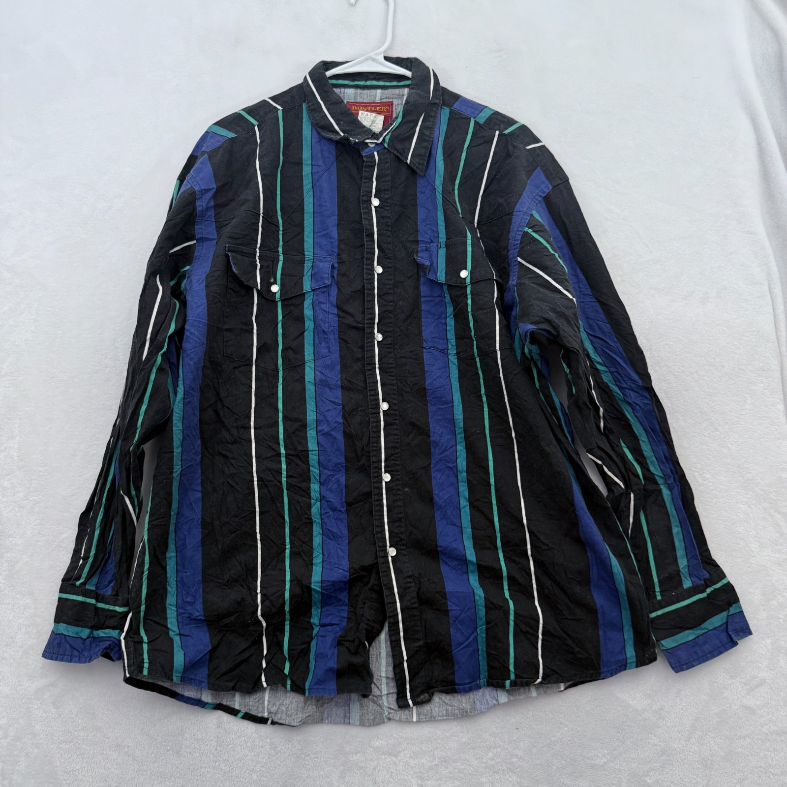 Vintage Rustler by Wrangler Brushpopper Shirt Men XL Stripe Cowboy Rodeo Western