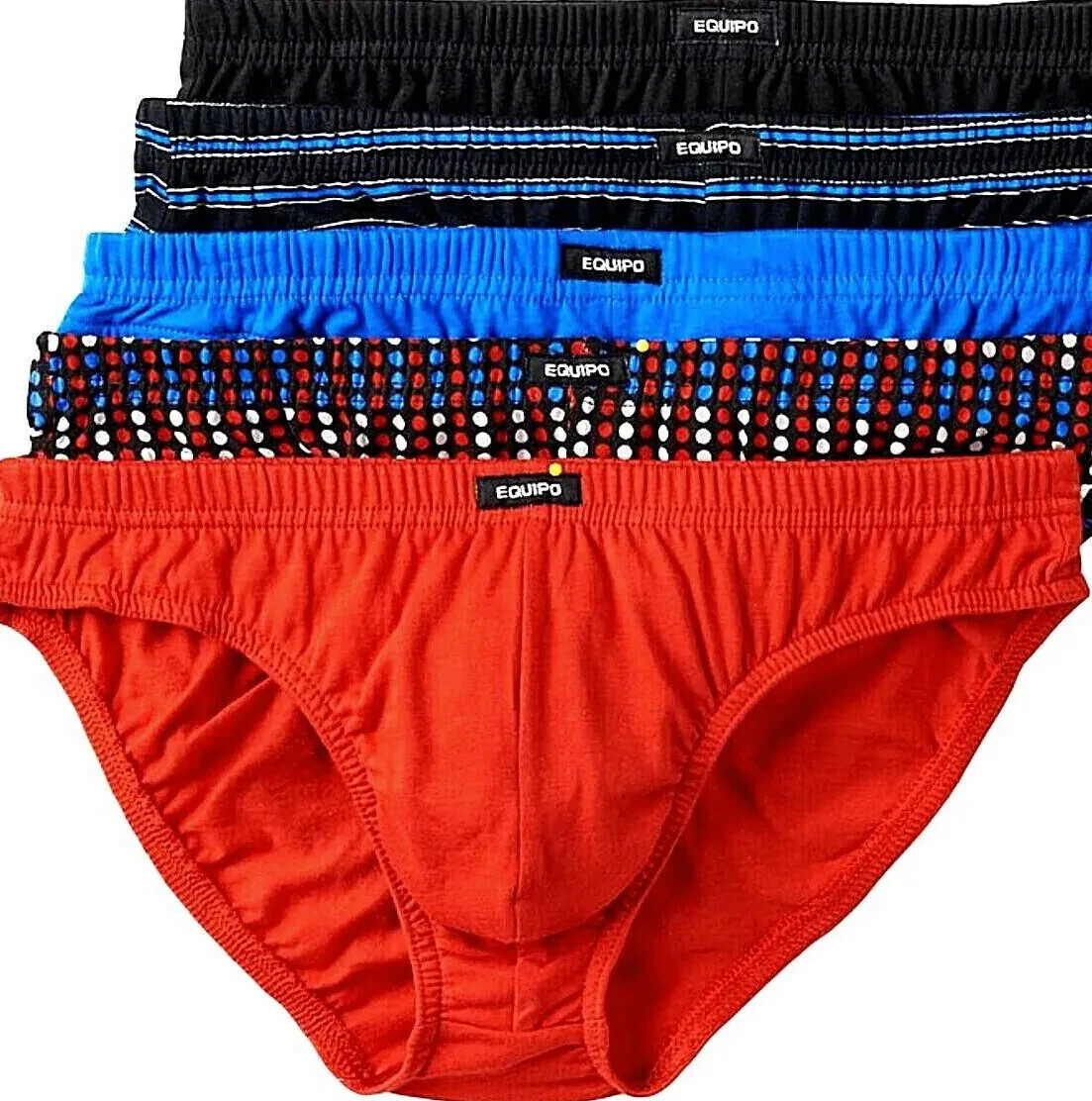 Men’s Equipo (5Pack) Bikini Briefs (Red-Black) No Fly Premium Cotton Underwear