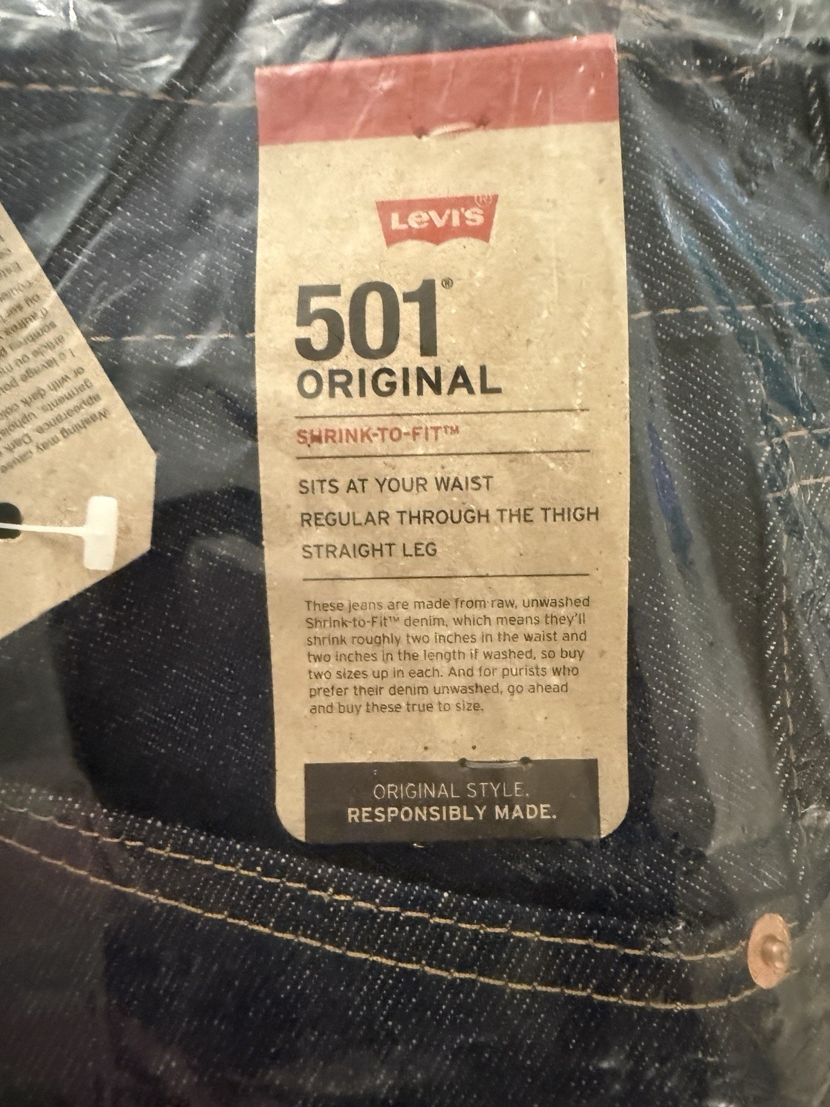 Levi’s 501 Original Jeans Men 38×36 Shrink To Fit Dark Wash New