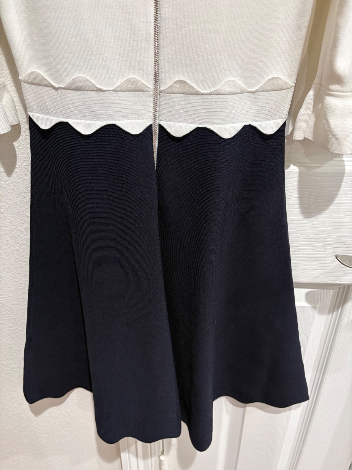 ted baker white/black knit scalloped edge skster dress size s