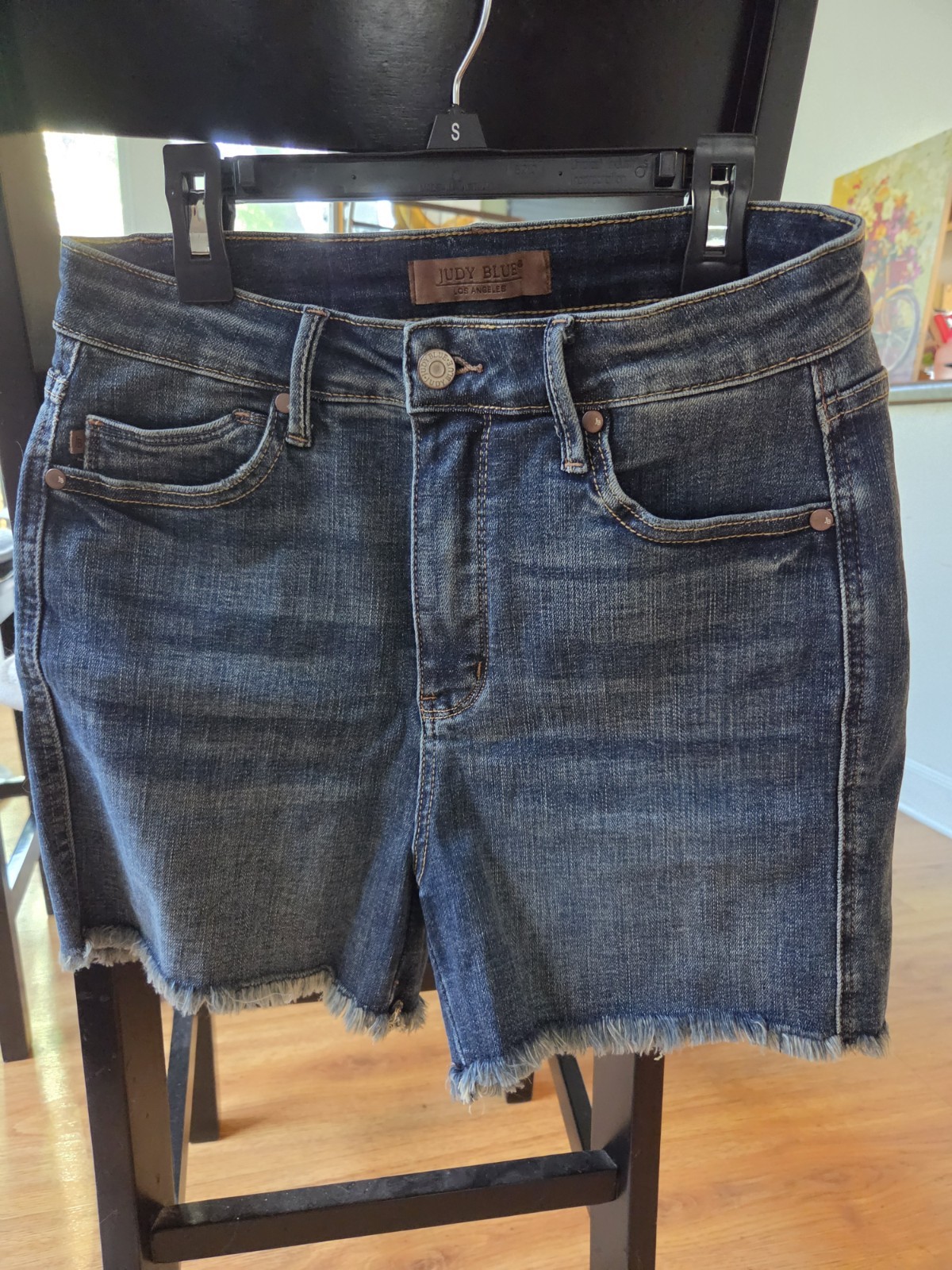 Judy Blue Womens M Blue Dark Wash Denim Cut Off Shorts Mid Rise 5-Pocket