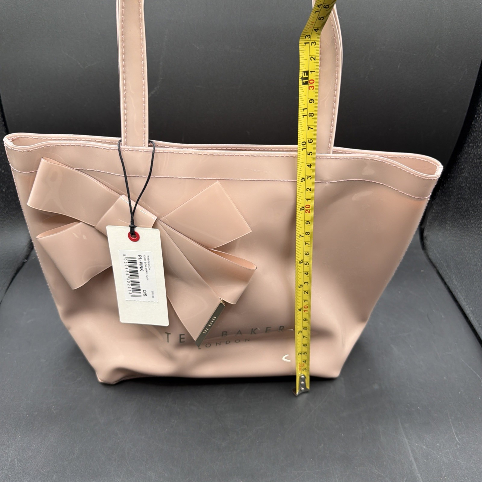 NWT Ted Baker London Pink/blush Patent Vinyl Tote Bag Bow Accent Gold Hardware
