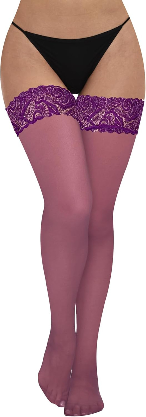 Black Thigh High Stockings for Women – Lace Top Sexy Thigh Highs Pantyhose, plus
