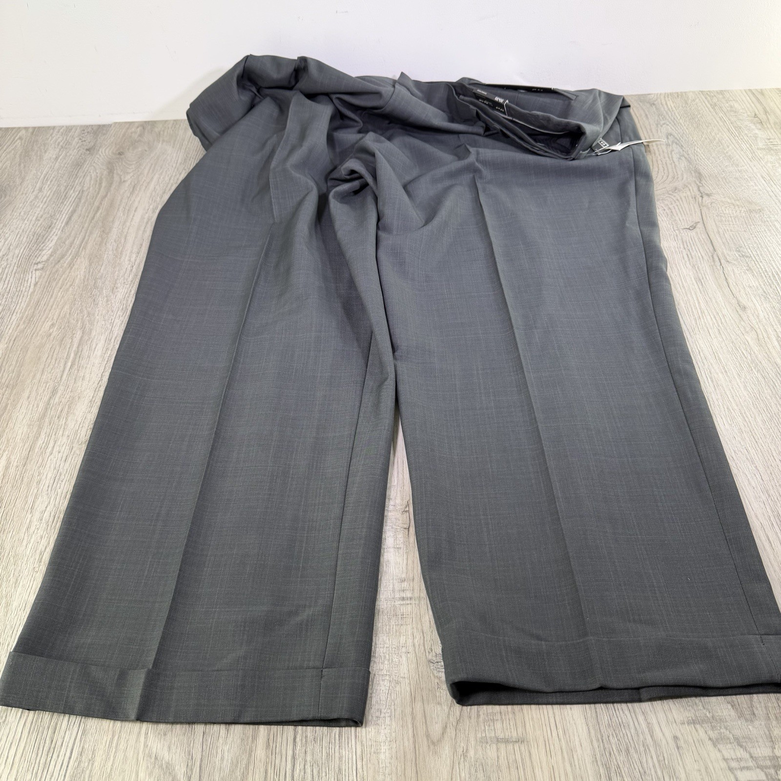 New Van Heusen Big Tall Mens Grey Double Pleat Extender Waist Dress Pants 50×30