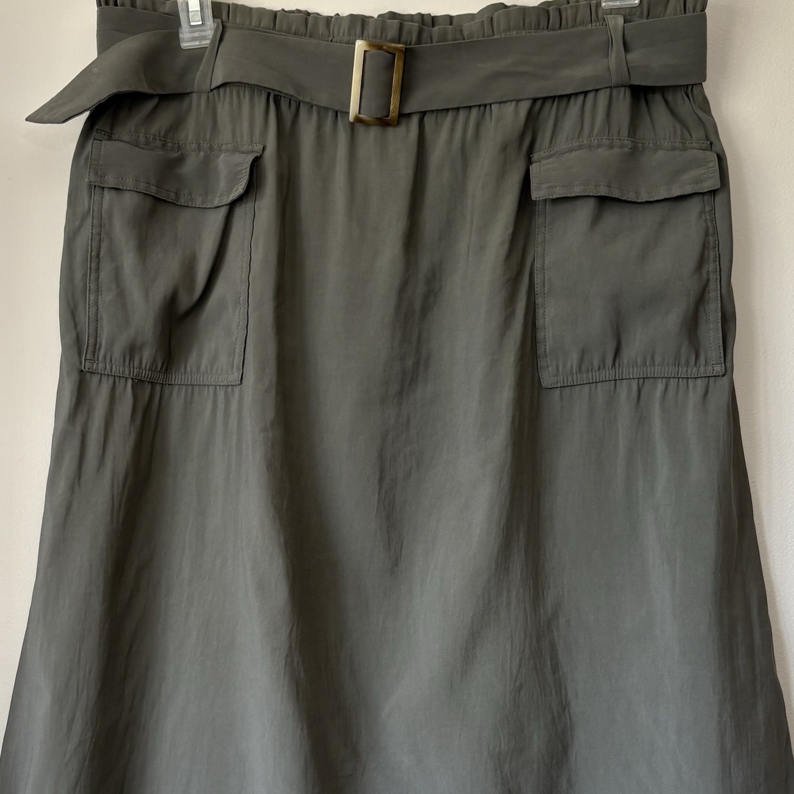 J. Jill Caraway Belted Paperbag Midi Skirt Large Tall Green Normcore Modest