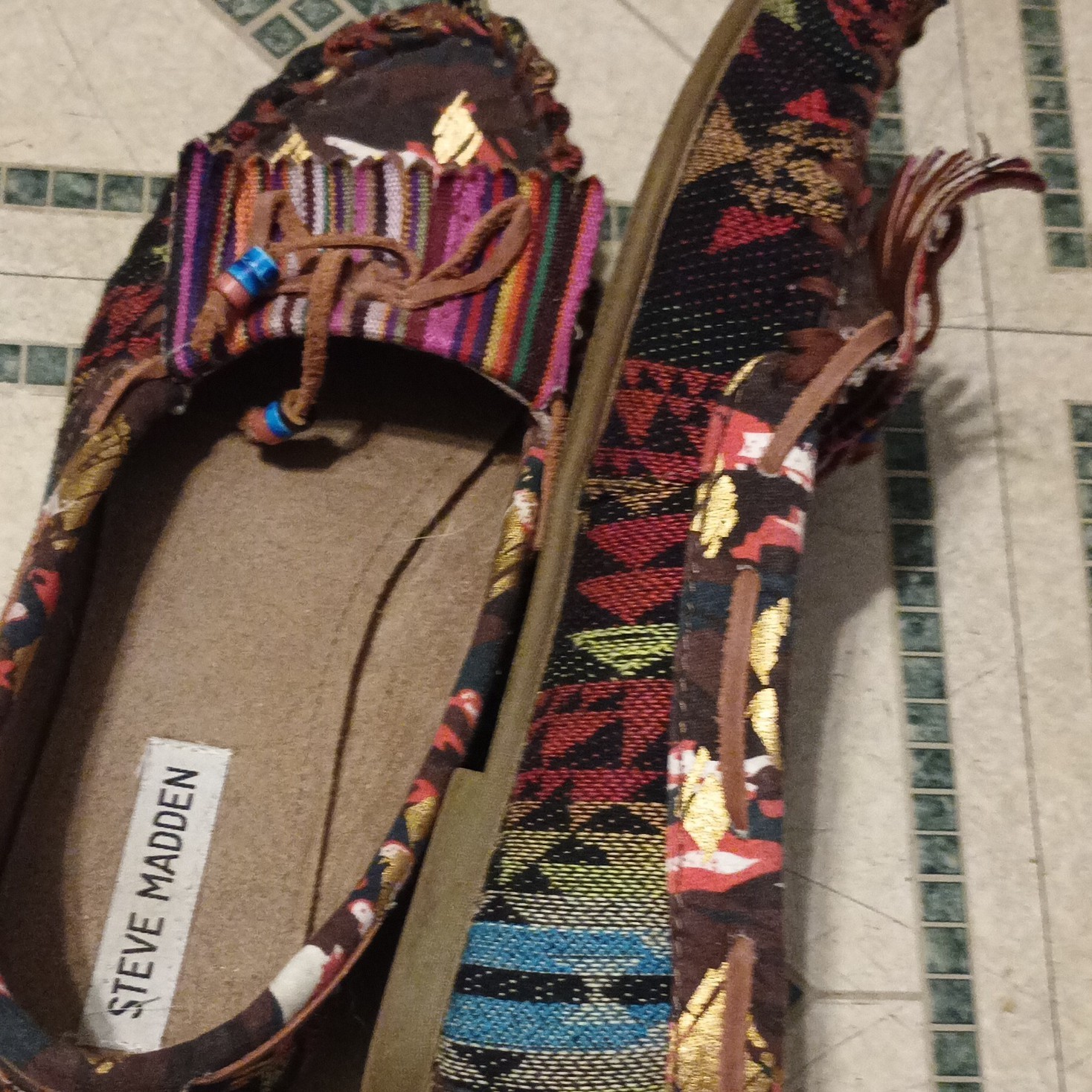 Steve Madden Women’s Striped Multicolor Fabric Moccasin Flats Lace-Up 8 M