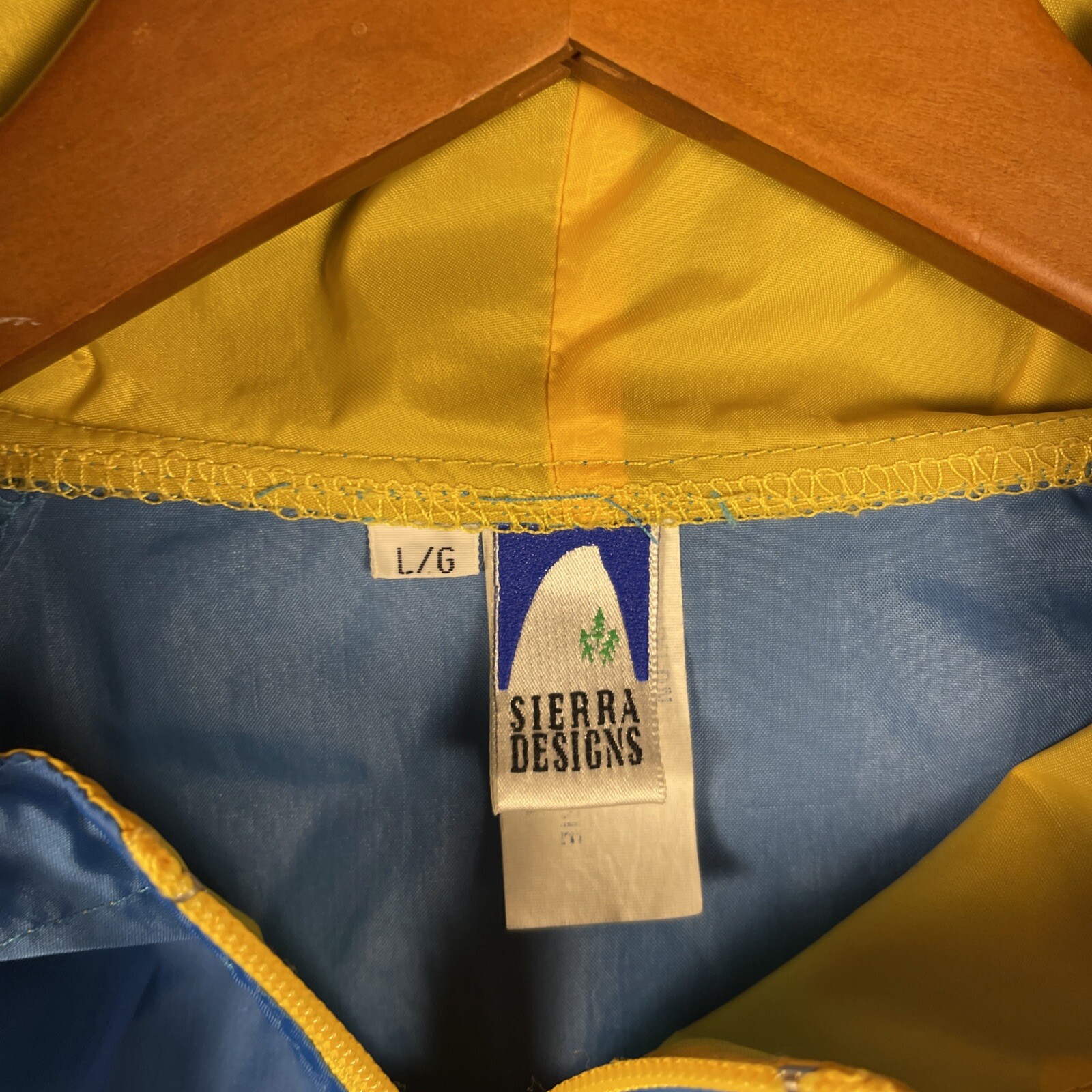 Sierra Design Rain Jacket Mens Large Blue 1/2 Zip Pockets Hood Outdoor 90s