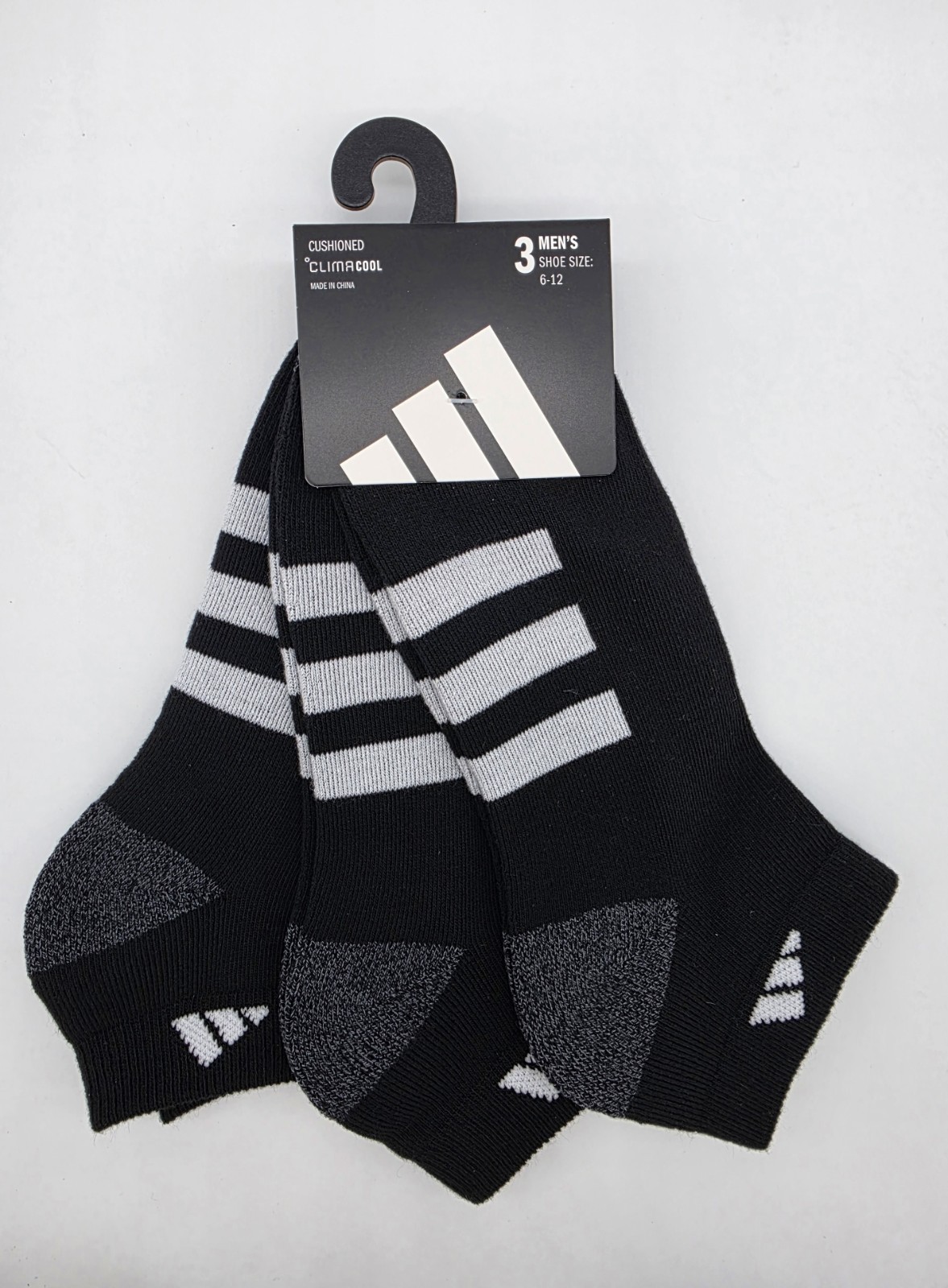 3 Pair Adidas Low Cut Socks, Men’s Shoe Size 6-12, Black, Athletic M