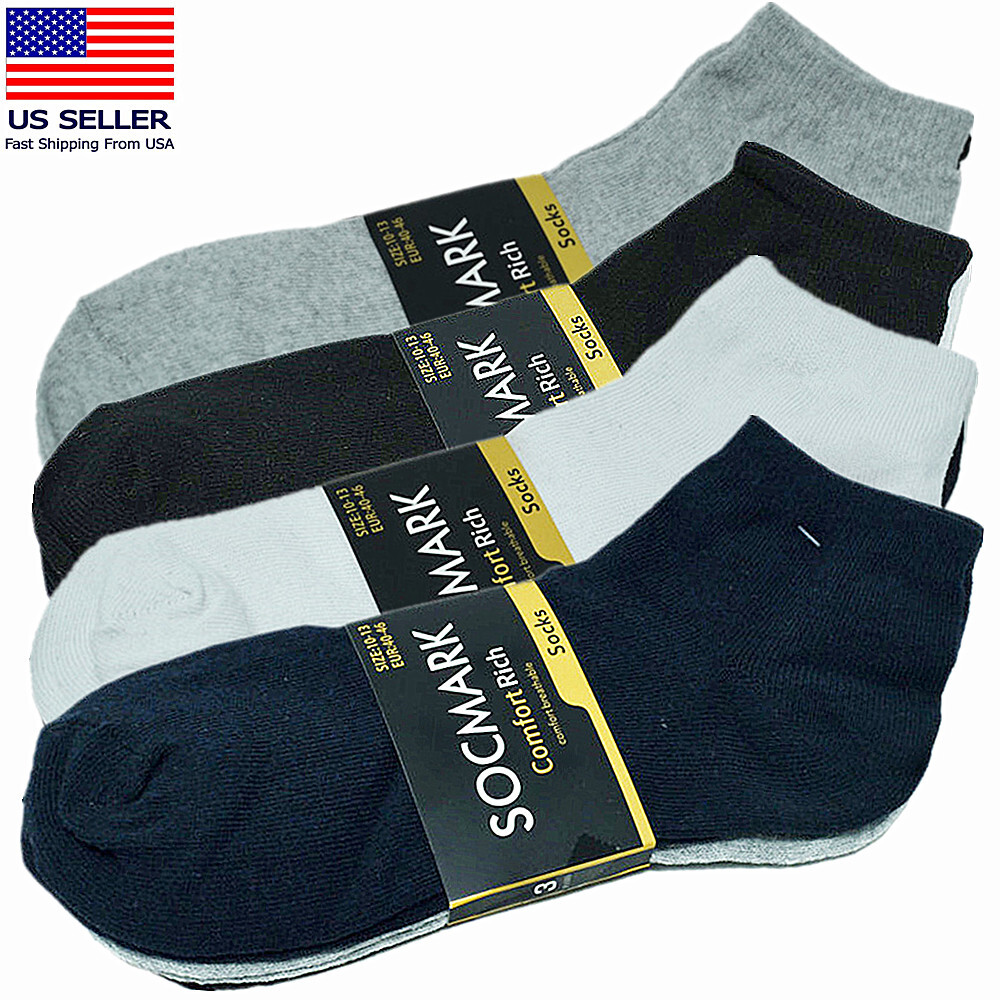 3 Pairs Mens Plain Sport Comfort Cotton Crew Ankle Low Cut Socks Size 9-11 10-13