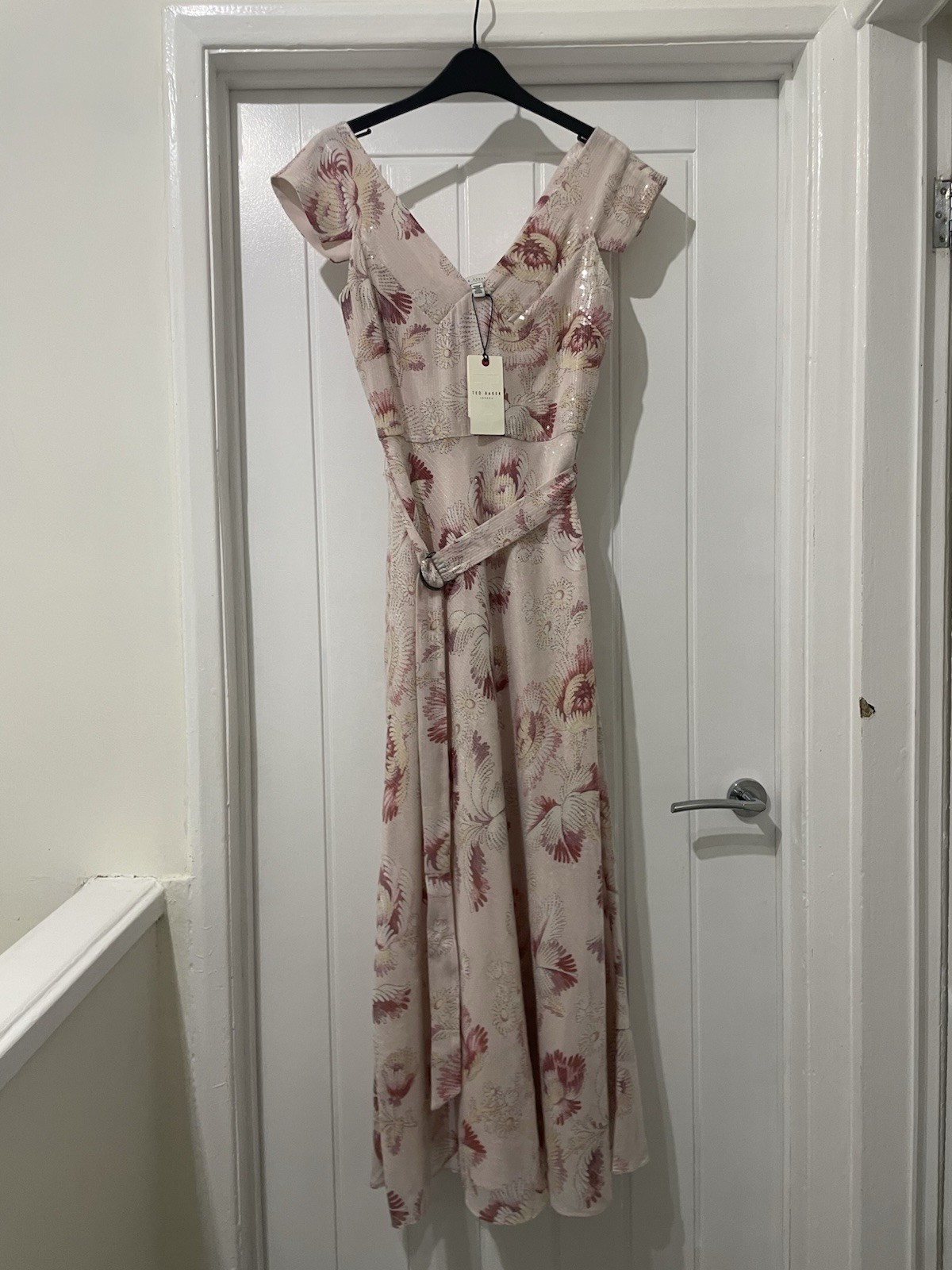 £350 Ted Baker Ninia Belted Floral Midaxi Dress Cream / Pink UK 8 10 Size 1