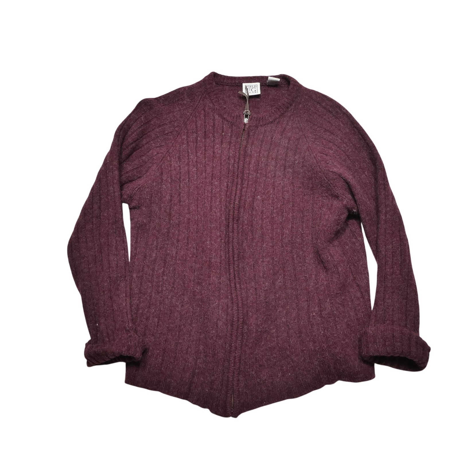 Field Gear Sweater Womens Medium Red 100% Wool Full Zip Crewneck Ribbed Knit