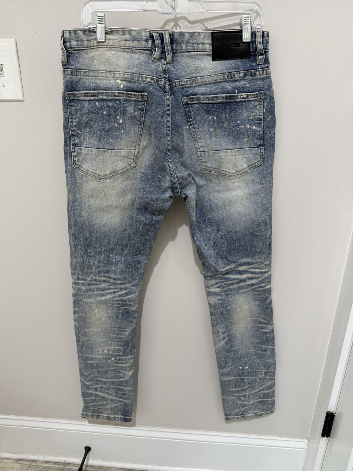 Decibel Super Stretch Mens Blue Denim Distressed Moto Biker Size 32×32