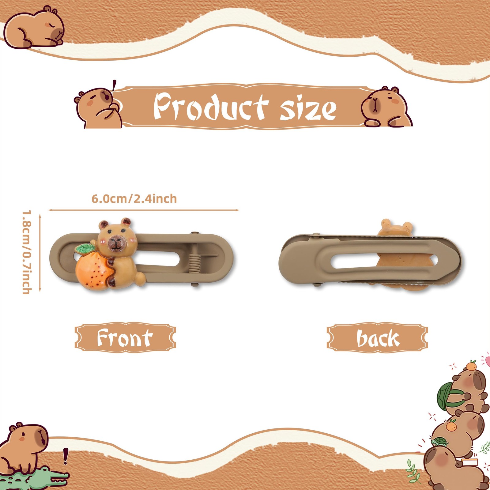 5PCS Capybara Hair Clips, Cute Fruit Animal 1 Count (Pack of 5), Multicolor