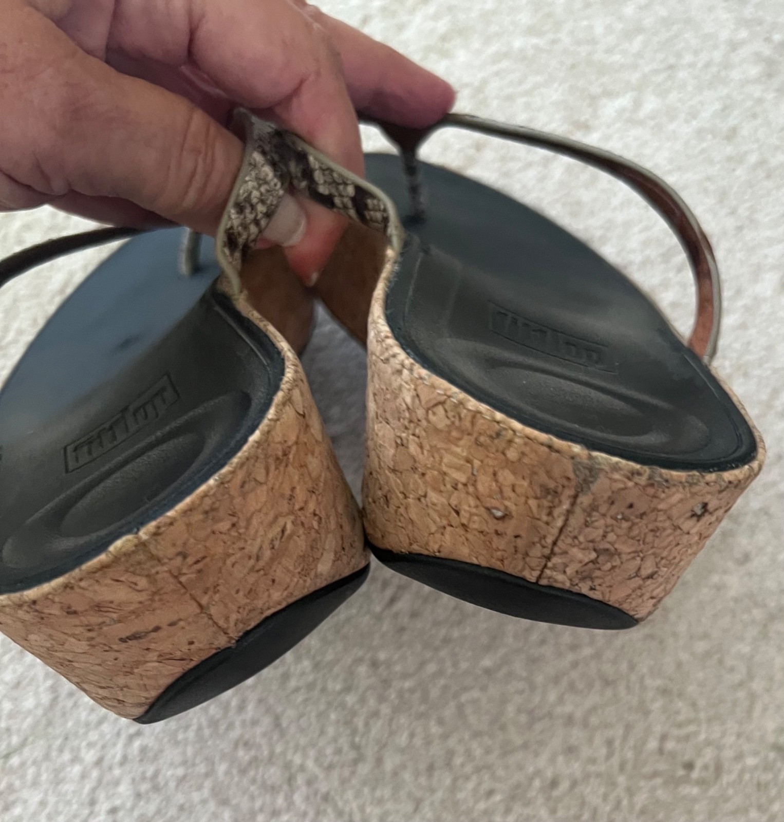 FITFLOP Linny Cork Snakeskin Leather Wedge Sandals Size 8