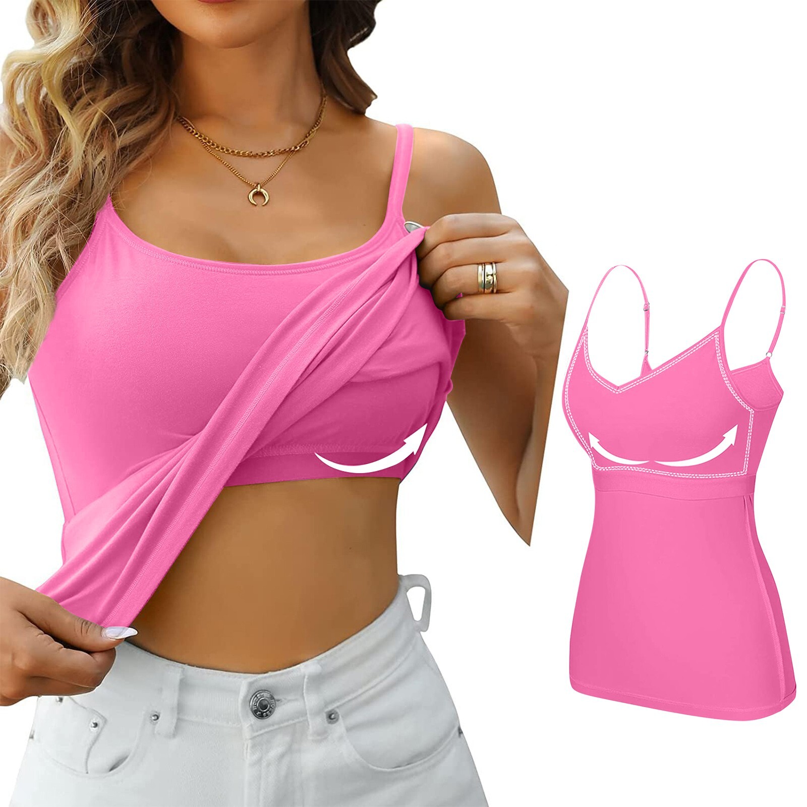 Womens Fit Camisole with Built in Bra Adjustable Spaghetti Straps Camis Tank Top