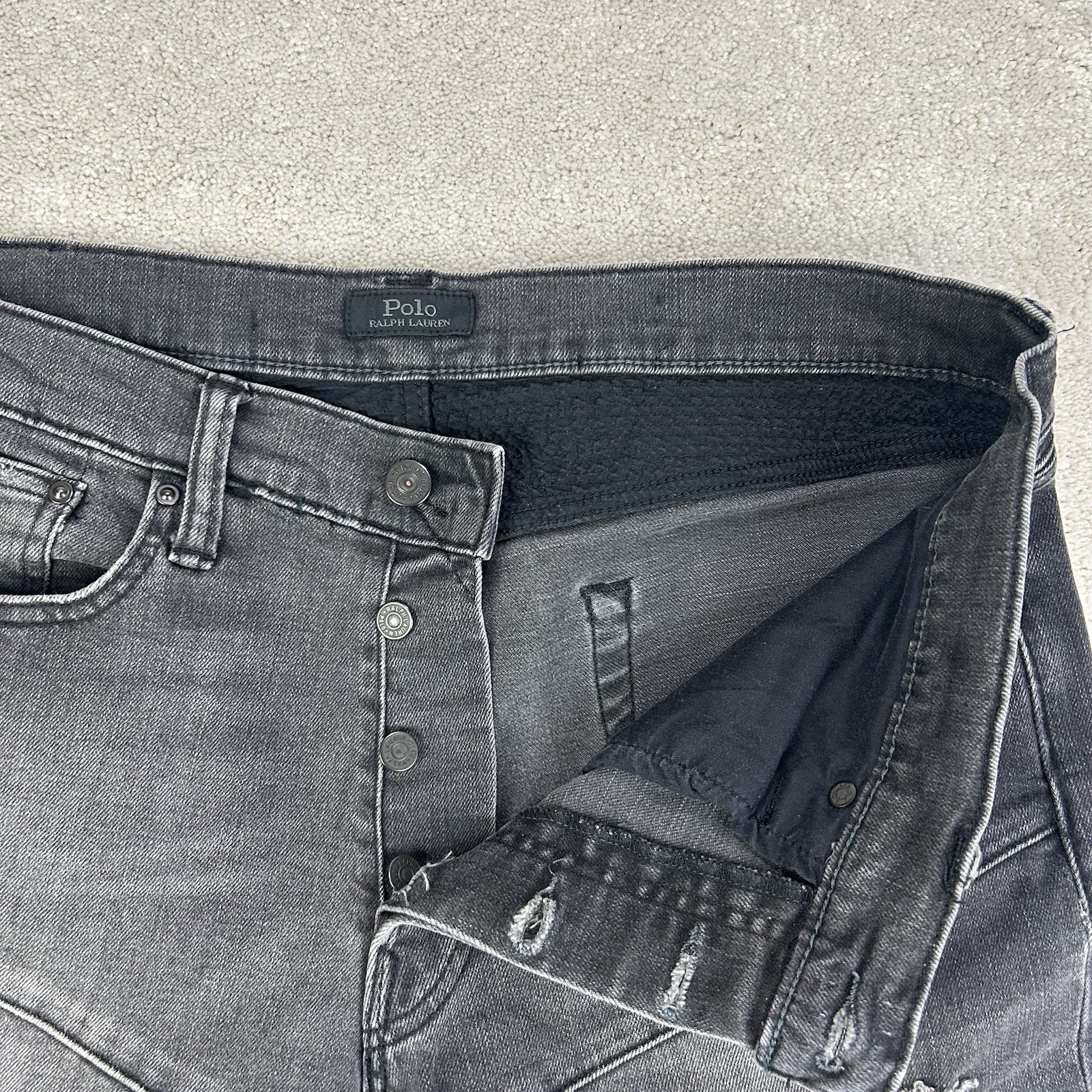 POLO Ralph Lauren Men’s 34×30 The Sullivan Slim Moto Biker Stretch Black Jeans