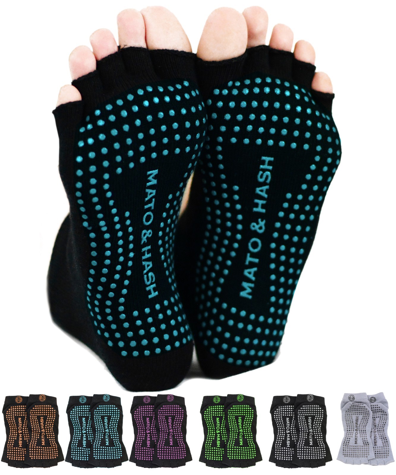 Mato & Hash Toeless Exercise “Barefoot Feel” Yoga Half Toe Socks With Full Grip