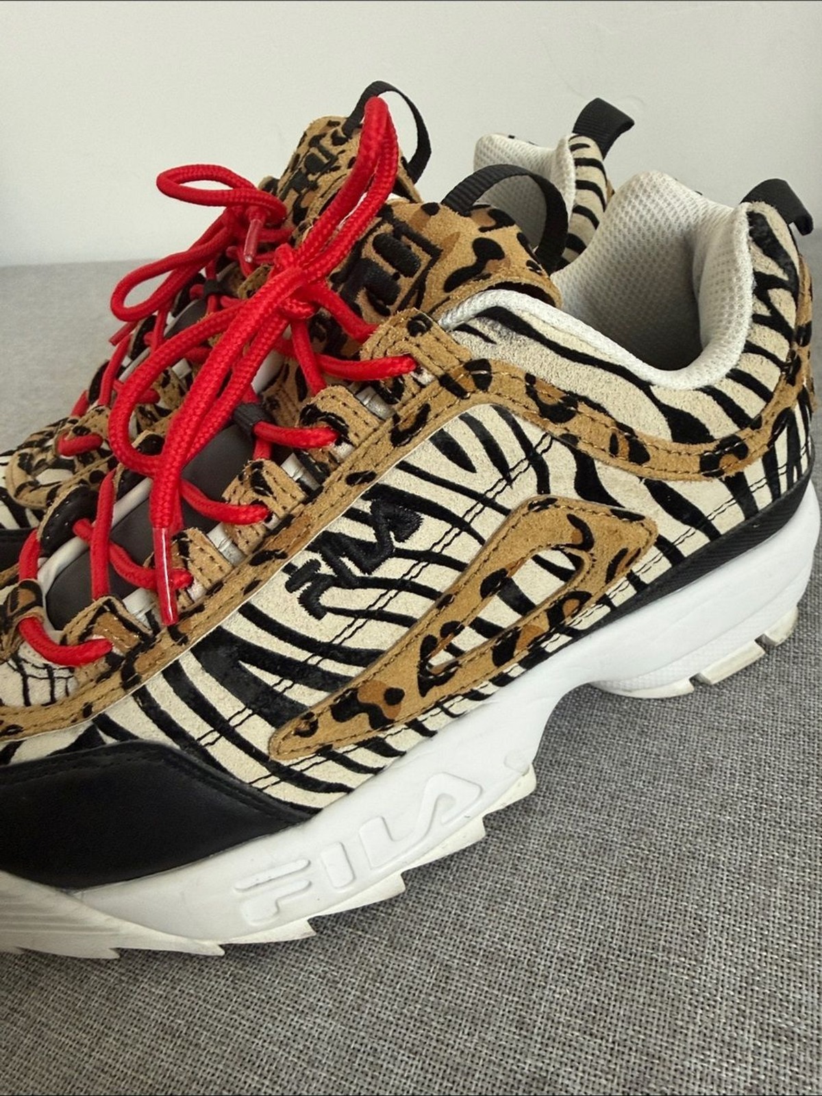 Fila disruptor ll Zebra & Leopard Mixed-Print Sneakers with Red Laces