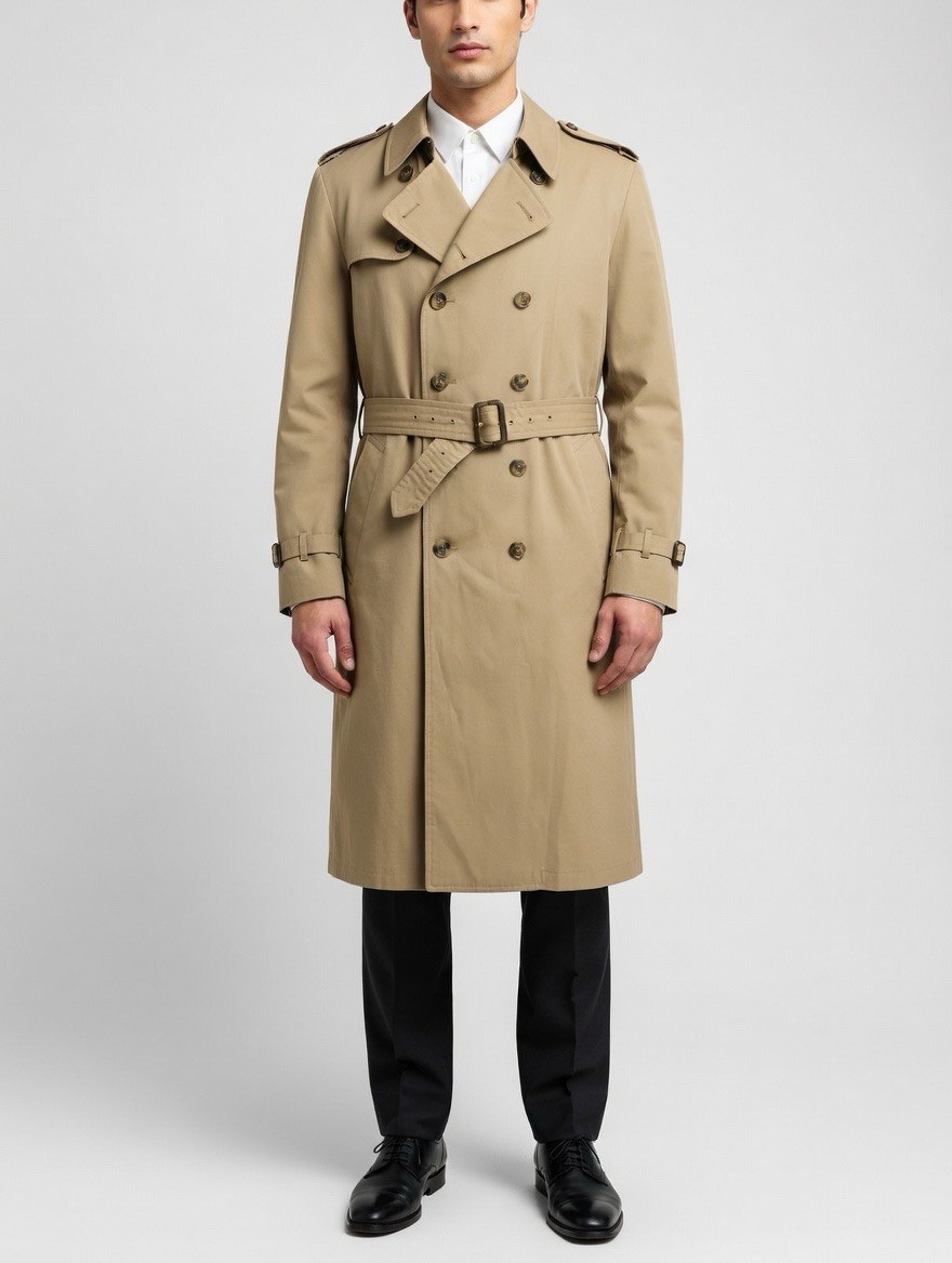 London Fog Men’s Khaki Trench Coat Button Belt Removable Liner Long Size 42