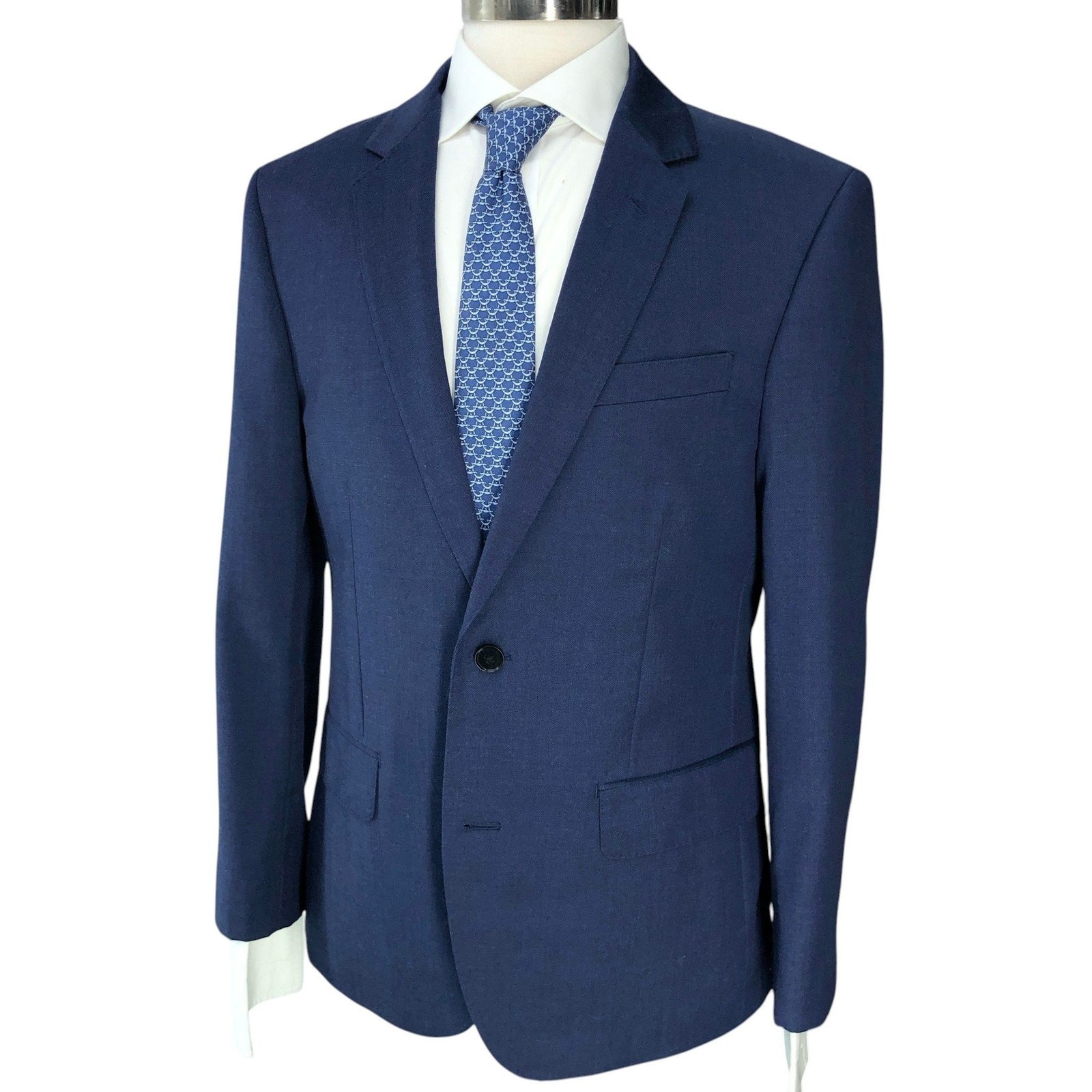 The BLK Tux Suit Mens 40S Navy Merino Wool Two Button Single Vented Tollegno