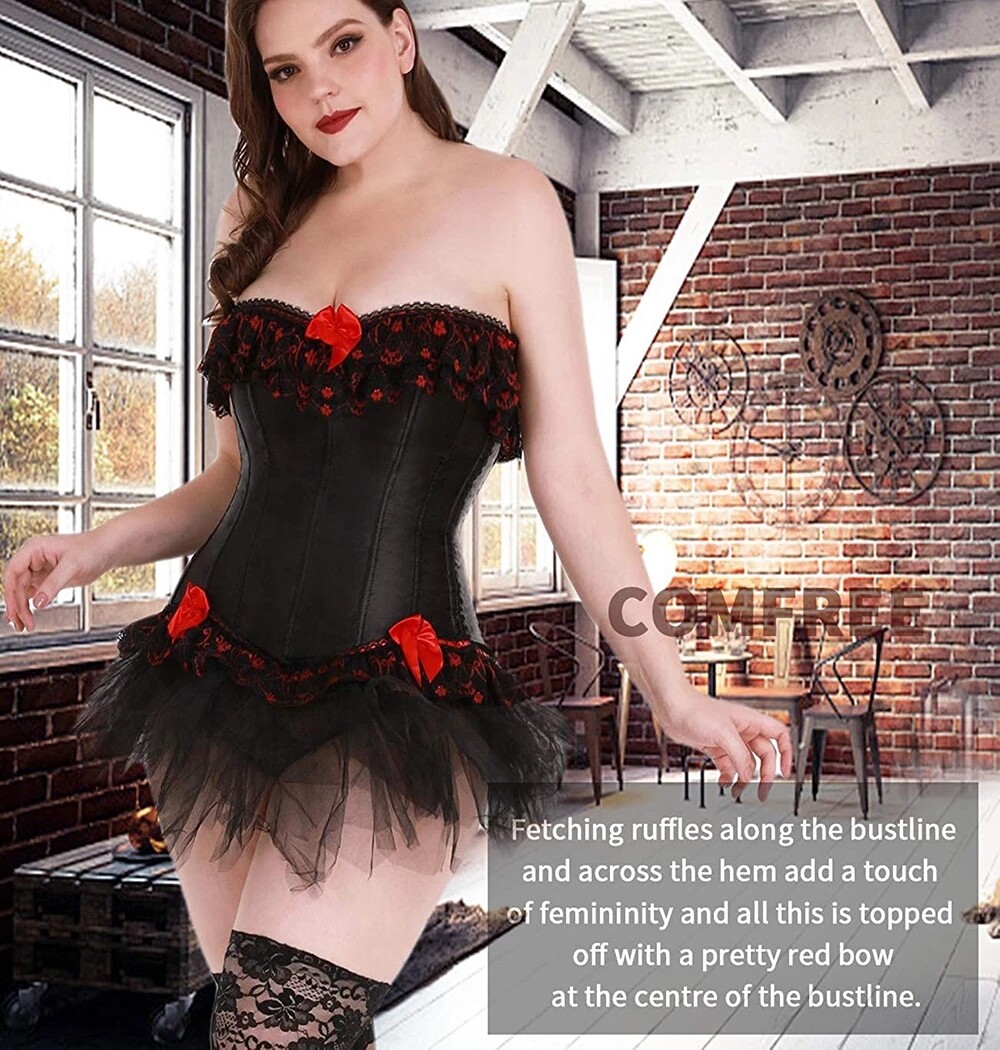 Sexy Women Waist Cincher Training Corset Lace up Bustier Overbust Boned Lingerie