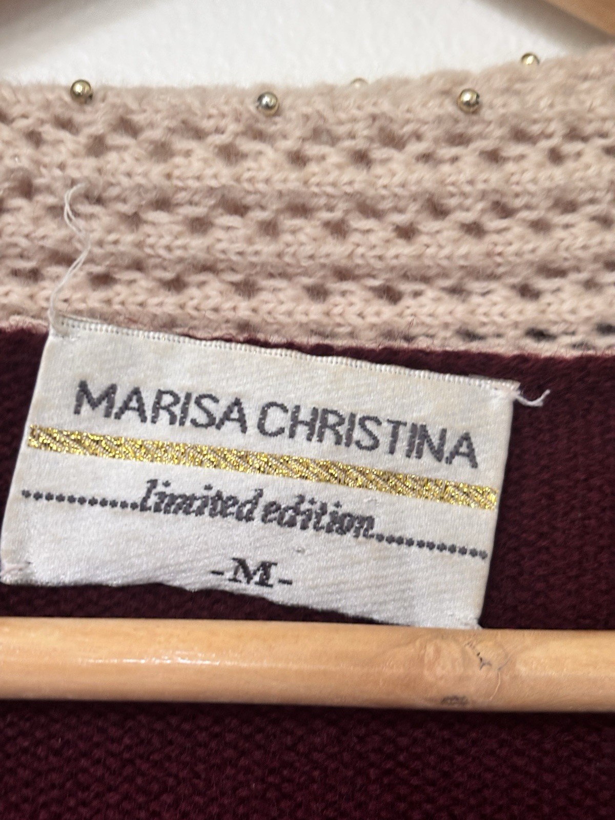 Vintage Marisa Christina Maroon V Neck Sweater 100% Wool Women’s Size Medium