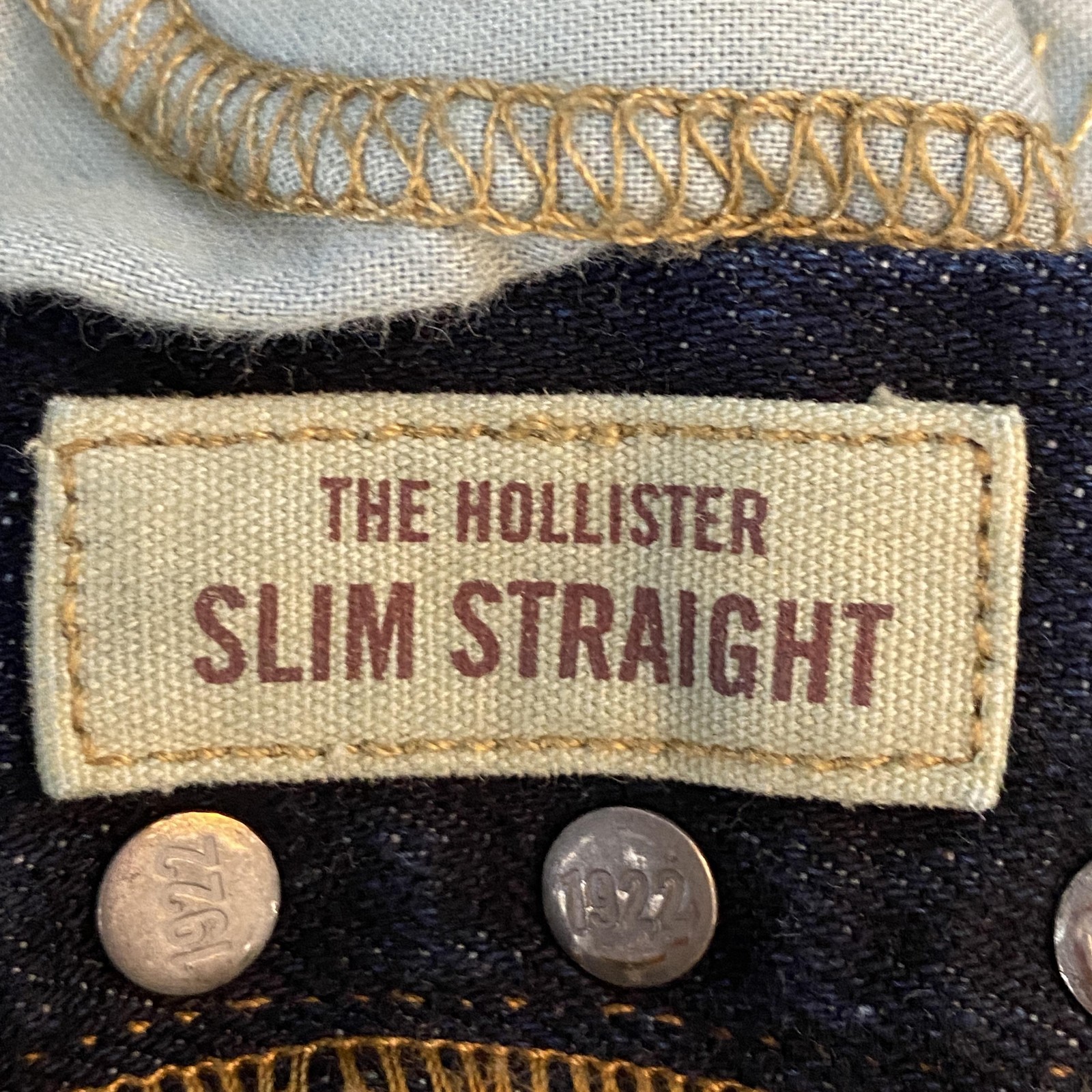Hollister Slim Straight Jeans Mens 29×30 Blue Dk Wash Denim Whiskered Button Fly