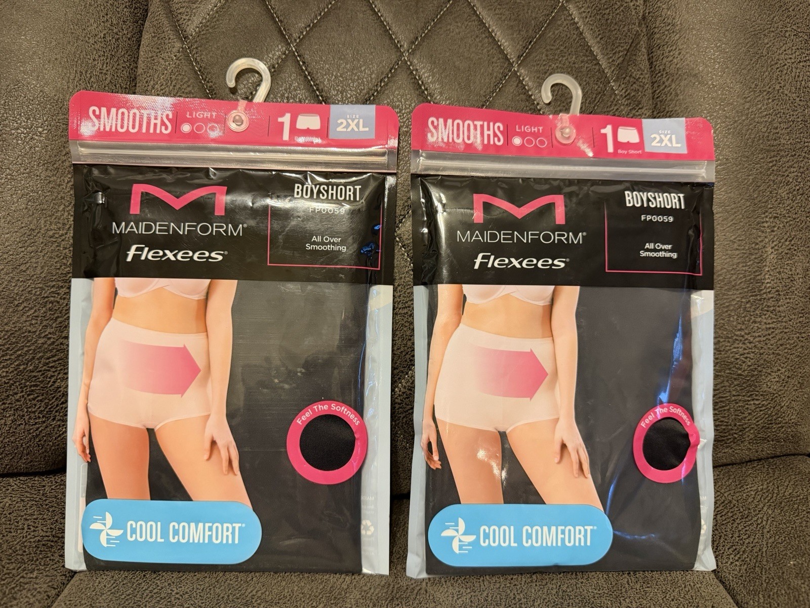 2 PACK MAIDENFORM COOL COMFORT ALL IVER SMOOTHING FLEXEES BOYSHORT BLACK 2XL